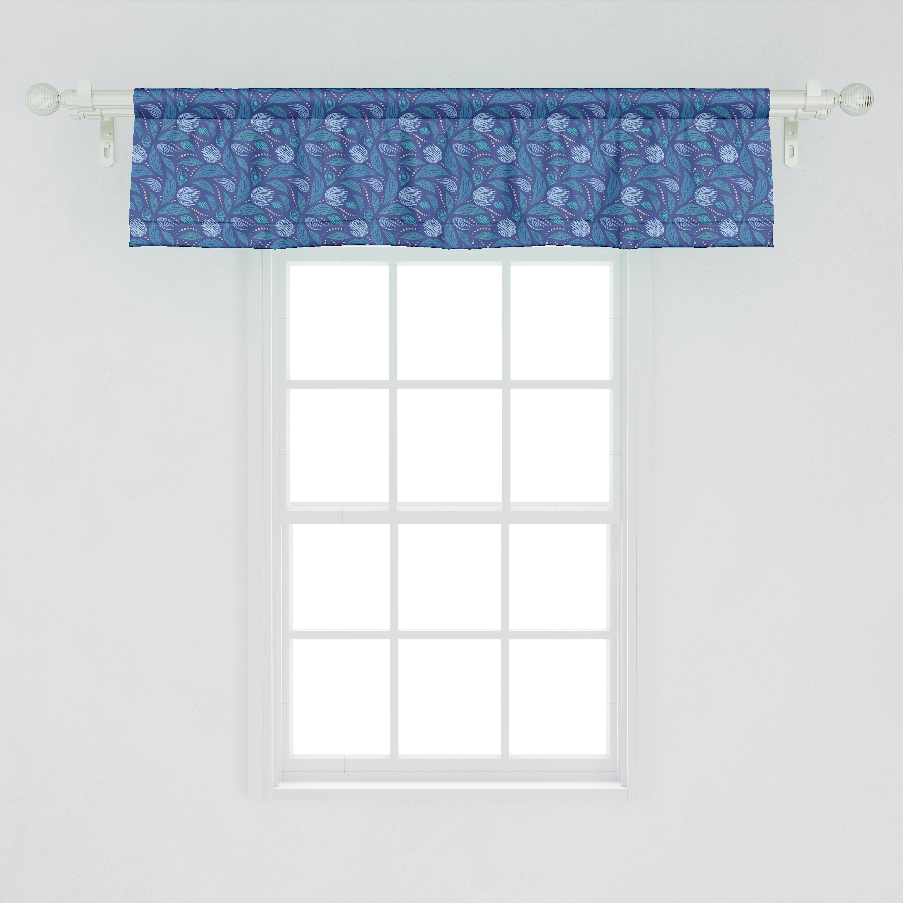 Microfaser, Tulip Dekor Blumen auf für Blau Schlafzimmer Volkston Küche mit Scheibengardine Abakuhaus, Vorhang Stangentasche, Volant