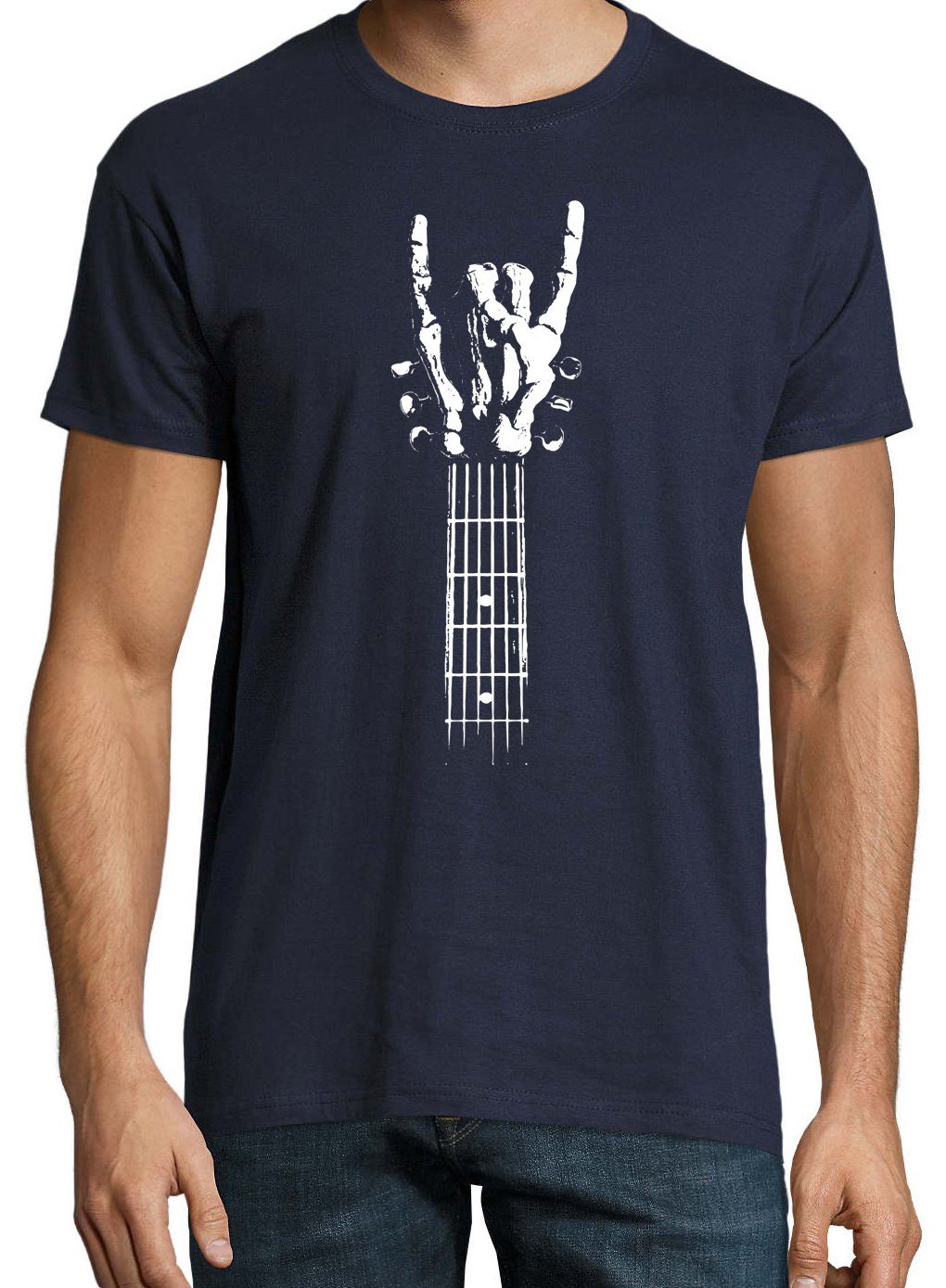 Herren Frontprint Shirt Gitarre Navyblau Designz mit T-Shirt trendigem Youth Rock