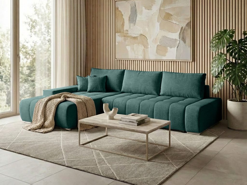 Beautysofa Ecksofa mit Schlaffunktion & Bettkasten DRACO L, BARREL-Stoff in modernen Farben, Liegefläche: 140x215 cm