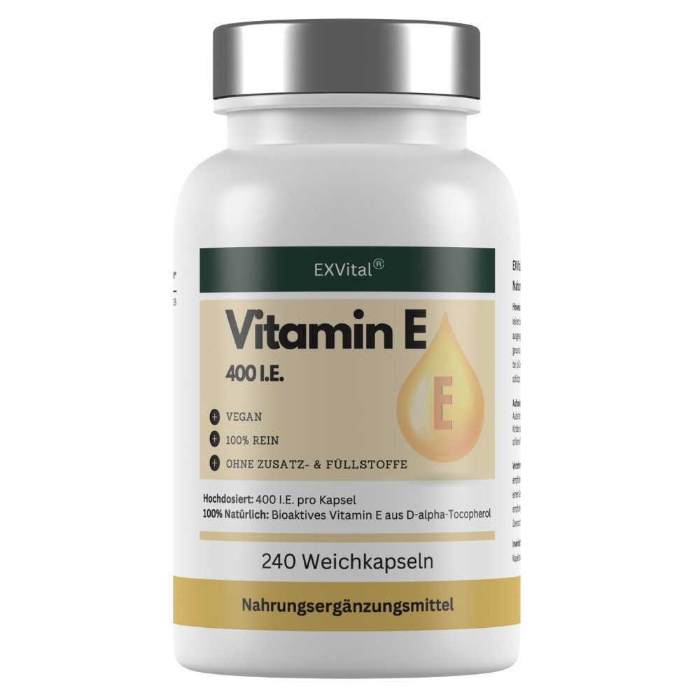 Vitamin E Softkapseln, hochdosiert 400 I.E., reines D-Alpha-Tocopherol Softkapseln, 120 g