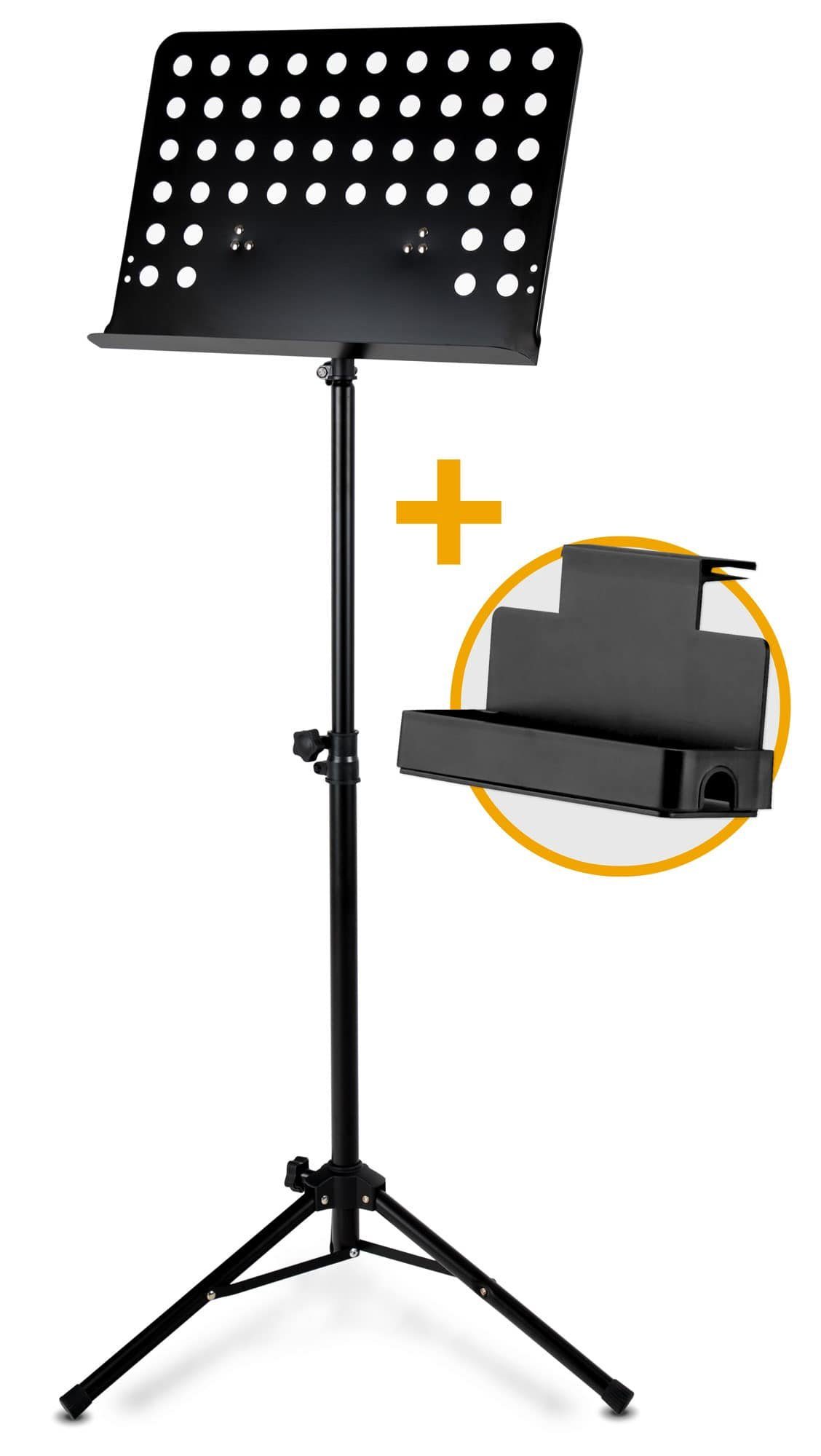 Classic Cantabile Notenpult Orchesterpult Lochblech Heavy - Notenablage abnehmbar, (Spar-Set, 2-tlg., inklusive Ablagebox für Utensilien), Robuste, dreibeinige Rohrkonstruktion