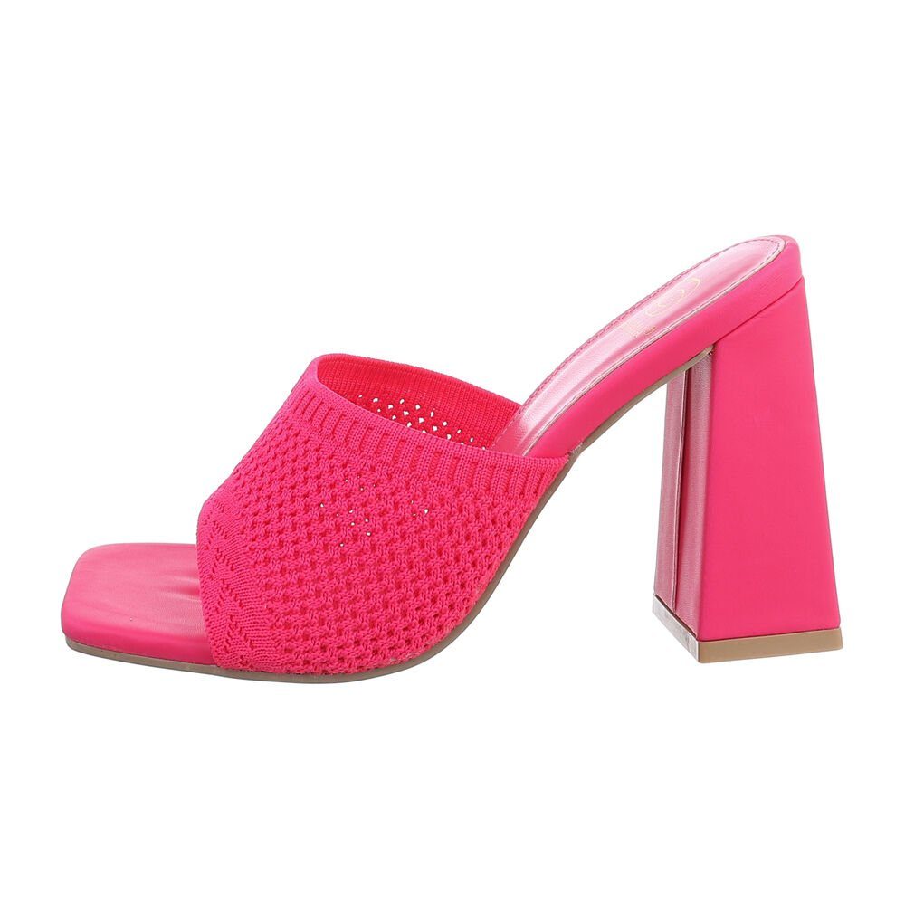 Ital-Design Damen Mules Freizeit Pantolette Blockabsatz Sandalen & Sandaletten in Pink