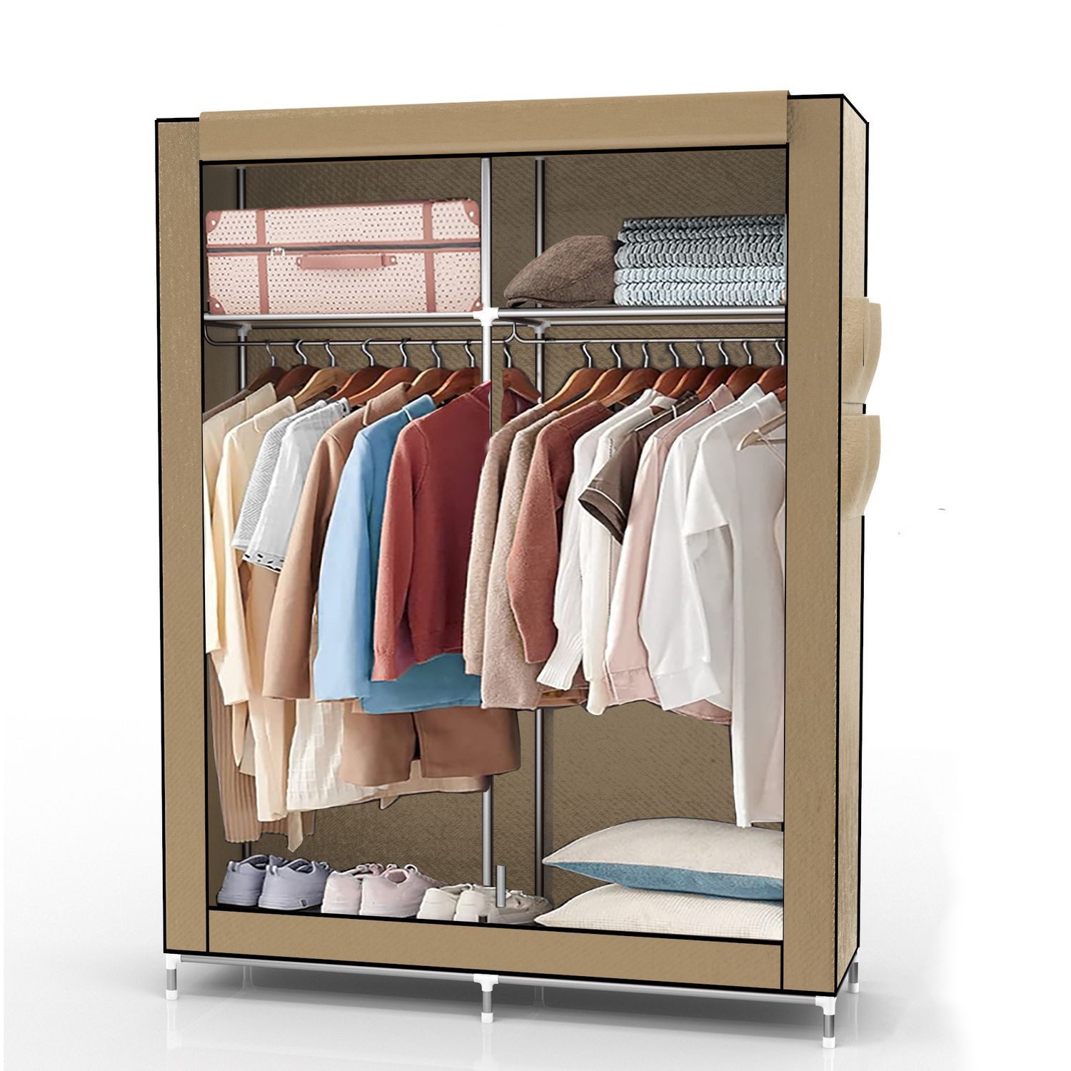 Intirilife Kleiderschrank (Faltschrank 108x170x45 cm in CRÈME BEIGE, 1-St) Stoffschrank mit Reißverschluss, Kleiderschrank mit Stange und Fächer