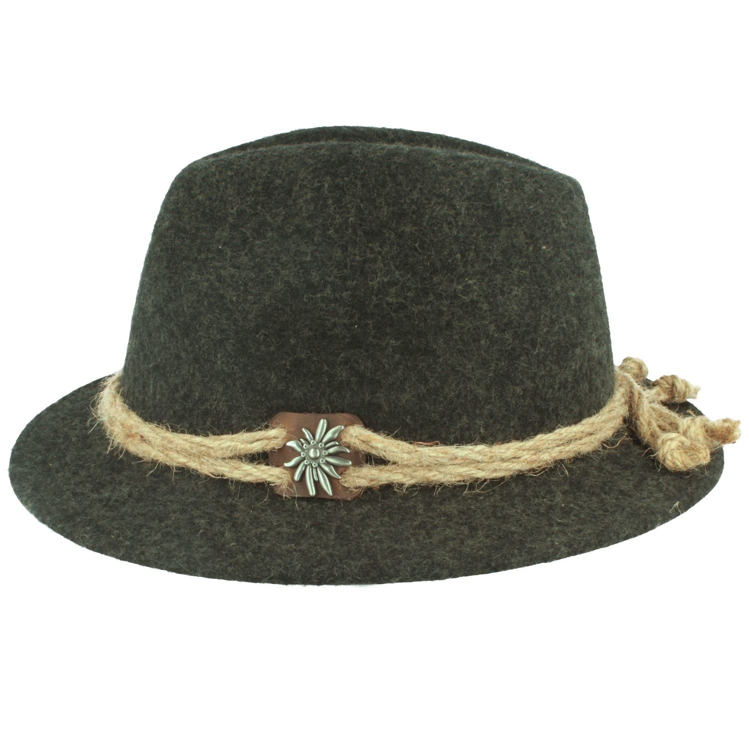 Breiter Filzhut mit Edelweiß und grober Kordel