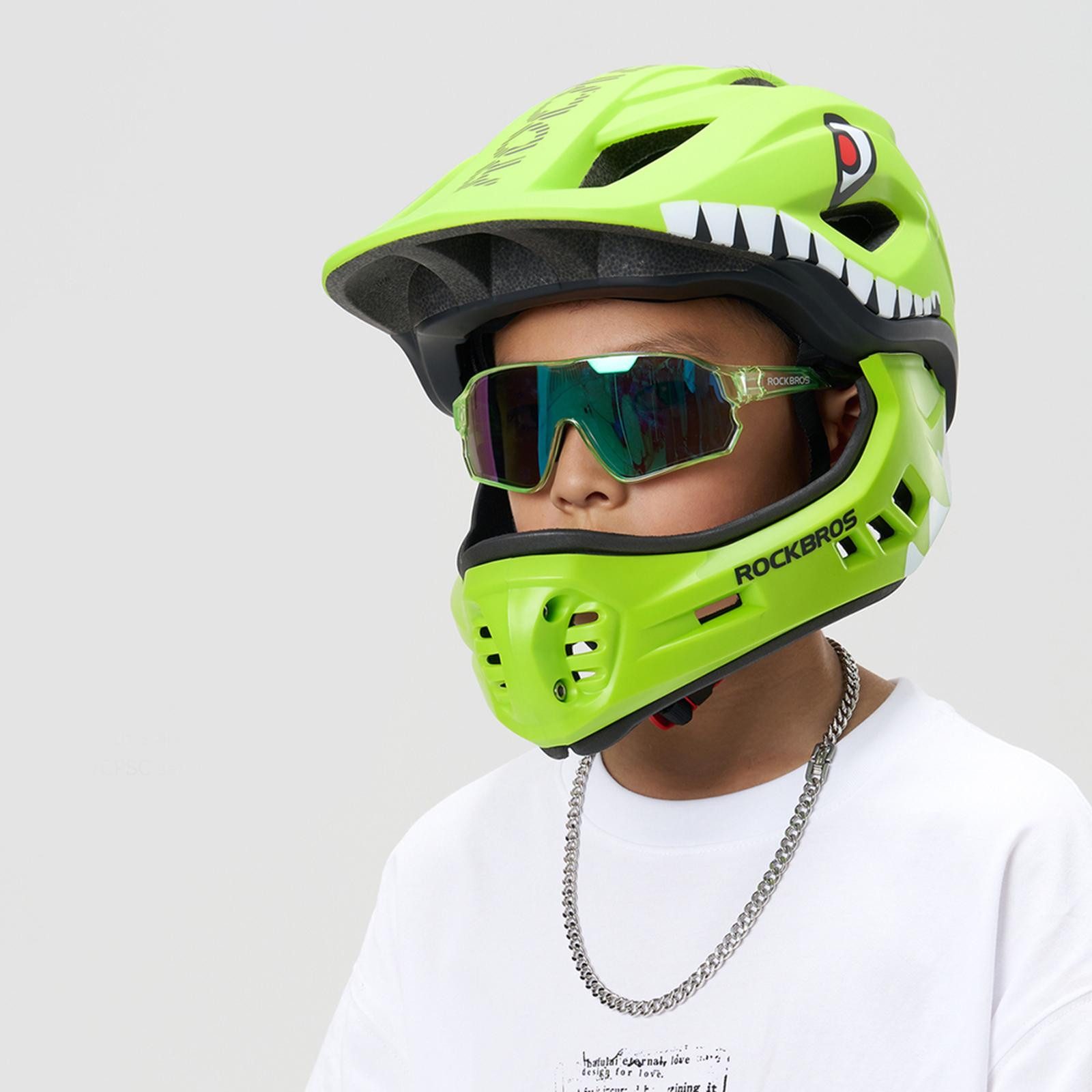 ROCKBROS Fahrradhelm TT-32004 Größe M in Grün, Fullface Kinder MTB BMX Downhill Schutzhelm Helm Belüftet Leicht