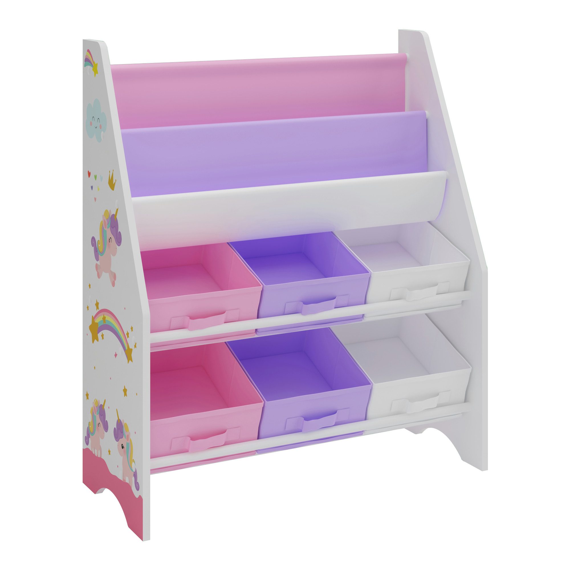 en.casa Kinderregal, »Ponteceso« Einhorn-Motiv 74 x 62 x 26,5 cm Weiß/Rosa/ günstig online kaufen