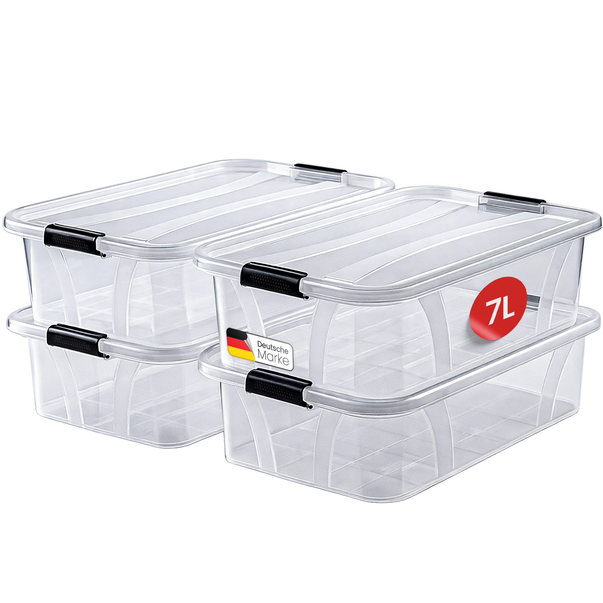 Aufbewahrungsbox Plastikbox mit Deckel Set 4 Stk. 7L /14L Transparent, Stapelbar
