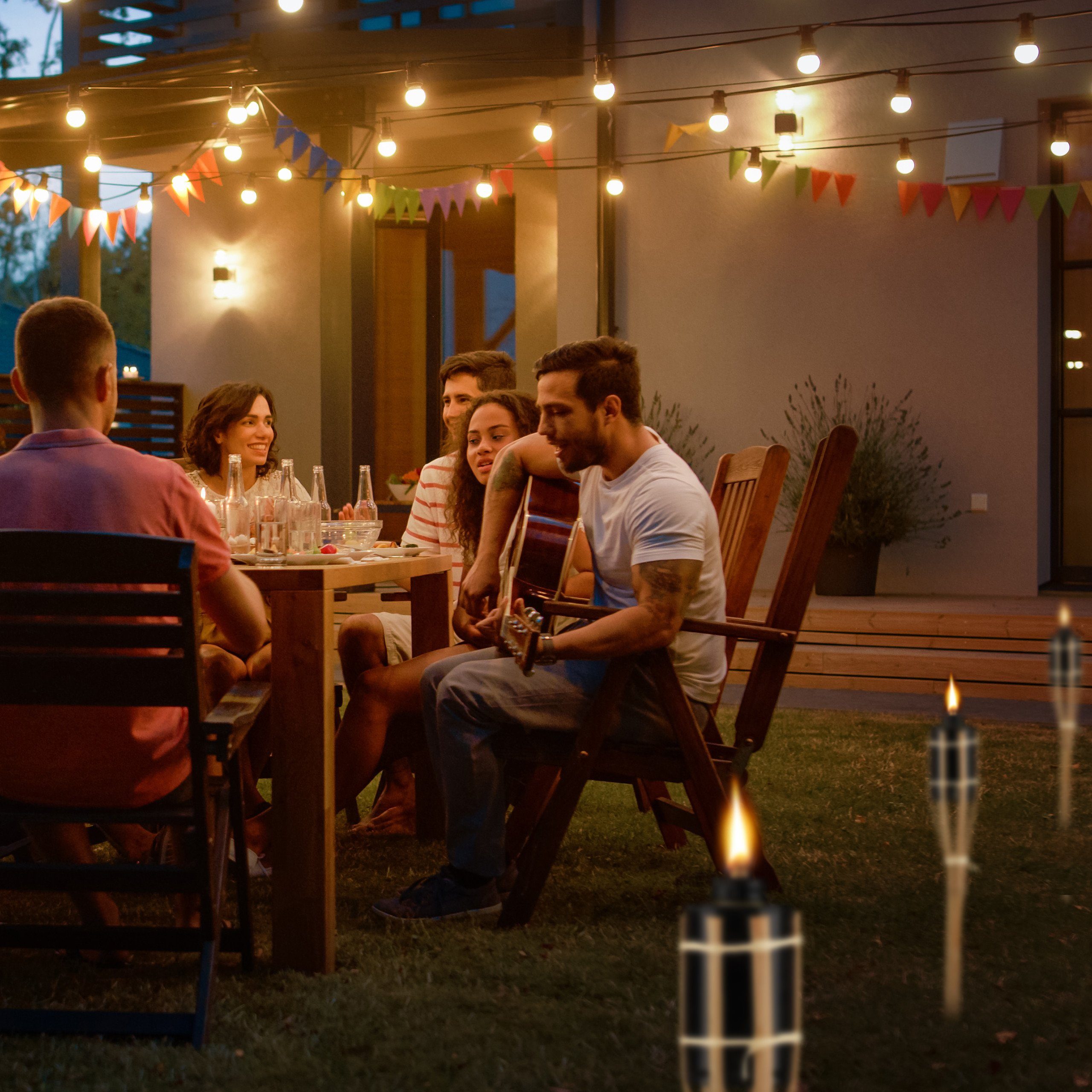 relaxdays Gartenfackel 10er Set Gartenfackeln Bambus