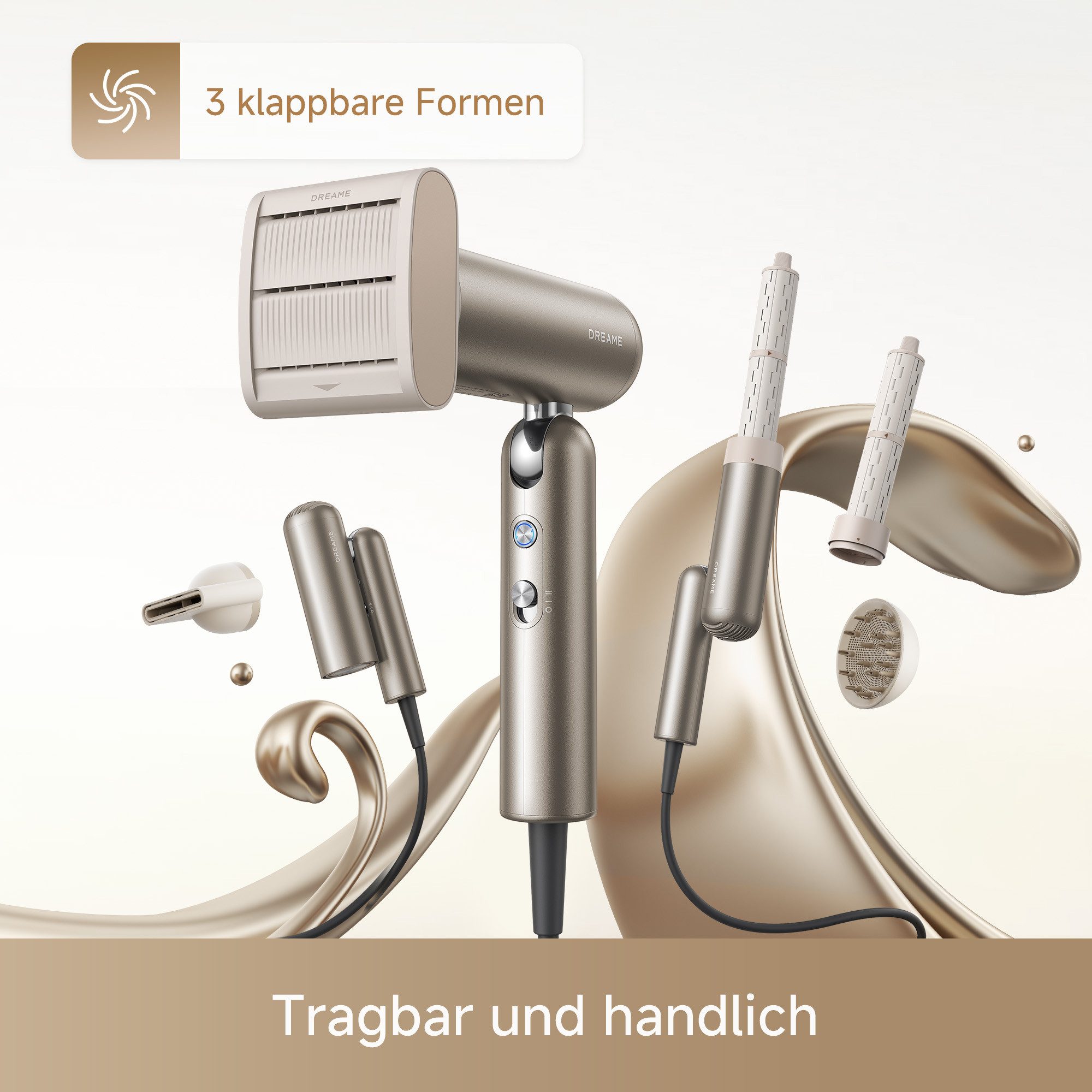 Dreame Haartrockner Pocket Pro, 1300 W, Kompaktes 5-in1-Design, 1.300 Watt, Hitzeschutz