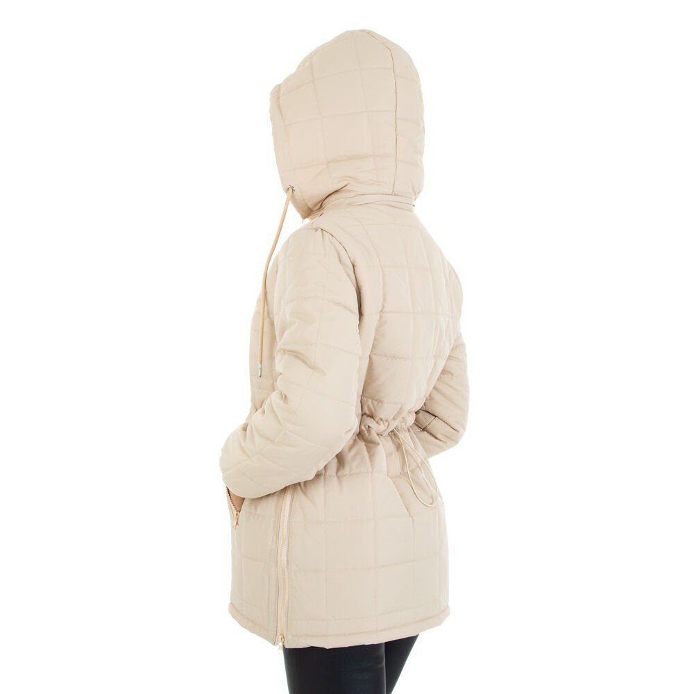 Freizeit (abnehmbar) gefüttert Leicht Steppjacke Kapuze Damen Beige Übergangsjack Ital-Design in