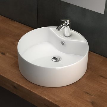 Alpenberger Aufsatzwaschbecken Klein - Waschbecken Rund 40 cm Ø - Keramik Waschschale mit Überlauf (1-tlg., 1-St., Handwaschbecken), Aufsetzbare Washbasin pflegeleicht & hygienisch mit Lotuseffekt