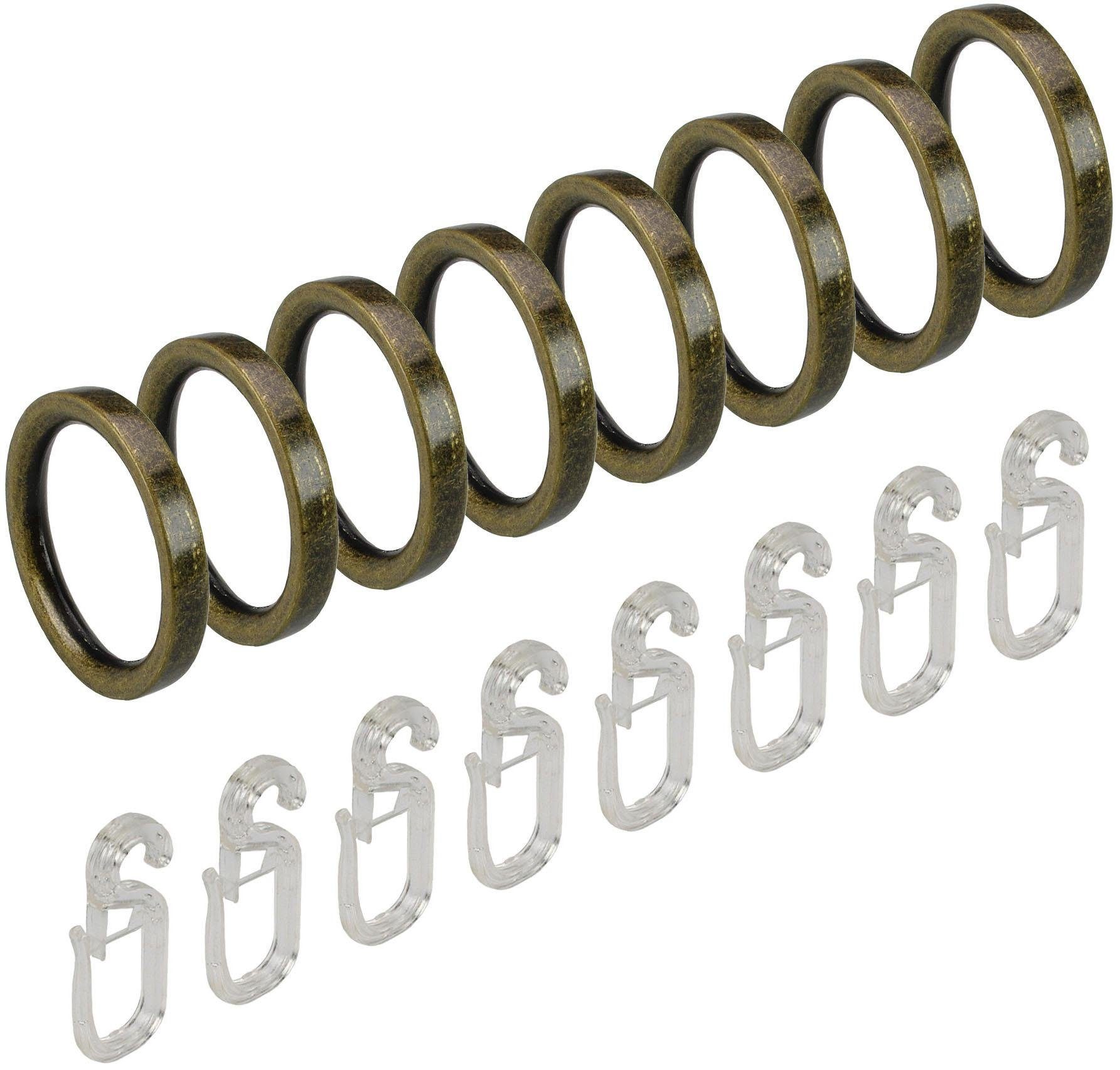 Liedeco Gardinenring, Gardinenstangen, (Set, 8-St., mit Faltenlegehaken), für Gardinenstangen Ø 16 mm