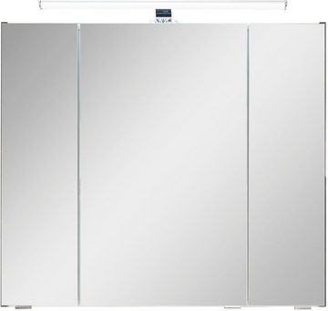 Saphir Badmöbel-Set Quickset 945 2-teilig, Mineralmarmor-Waschtisch und LED-Spiegelschrank, (2-St), Waschplatz 80 cm breit, 5 Türen, 1 Schublade, inkl Türdämpfer, Bad-Set