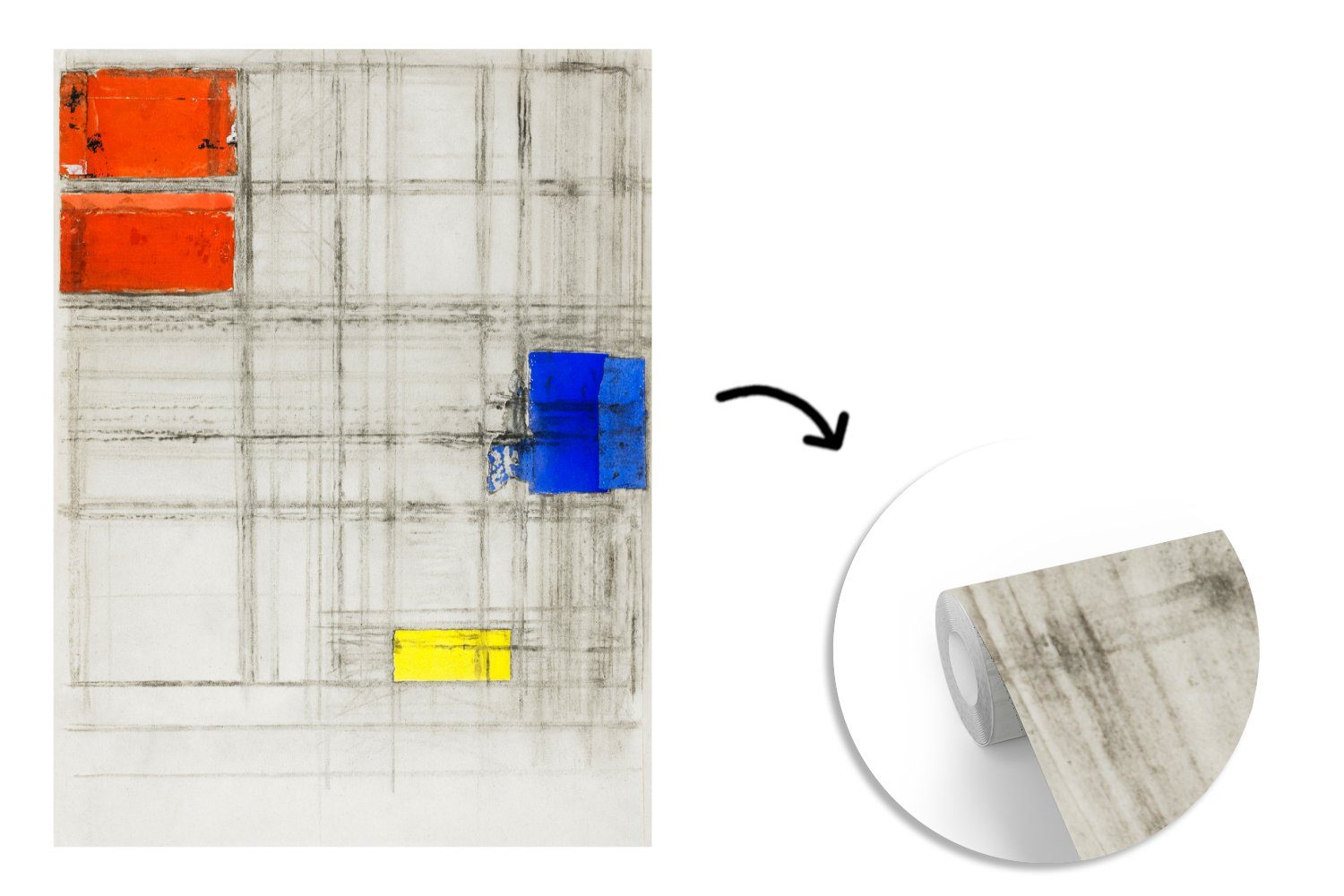 bedruckt, Montagefertig Studie Wandtapete Piet Mondrian, Matt, - Tapete für für St), MuchoWow Komposition eine Fototapete Vinyl (4 Wohnzimmer,