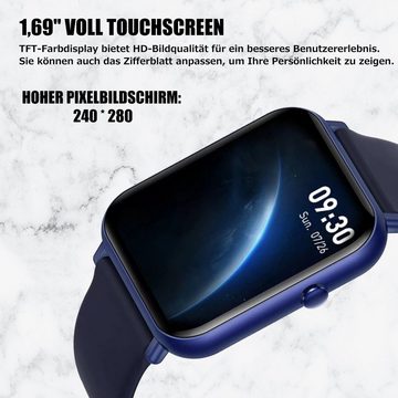 OKWISH Damen Herren Fitness Uhr Uhren Tracker Smart Watch Sportuhr Armbanduhr Smartwatch (1,69 Zoll) IP67 Wasserdicht Fitnessuhr Armband Uhr, 1-tlg., Touchscreen, Pulsmesser Schrittzähler Schlafmonitor Aktivitätstracker
