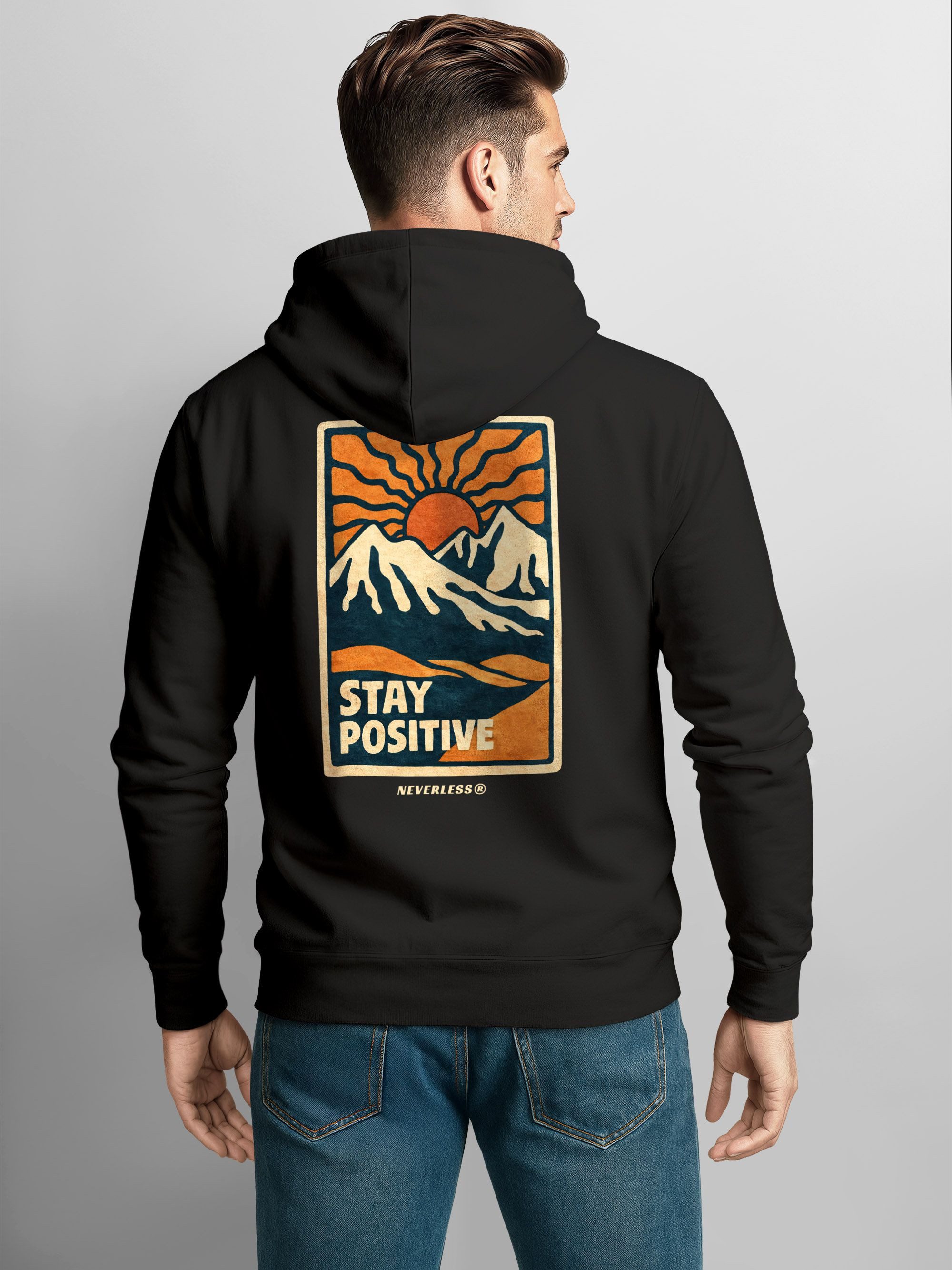 Neverless Hoodie Herren Hoodie Backprint Outdoor Stay Positive Berge Advent günstig online kaufen