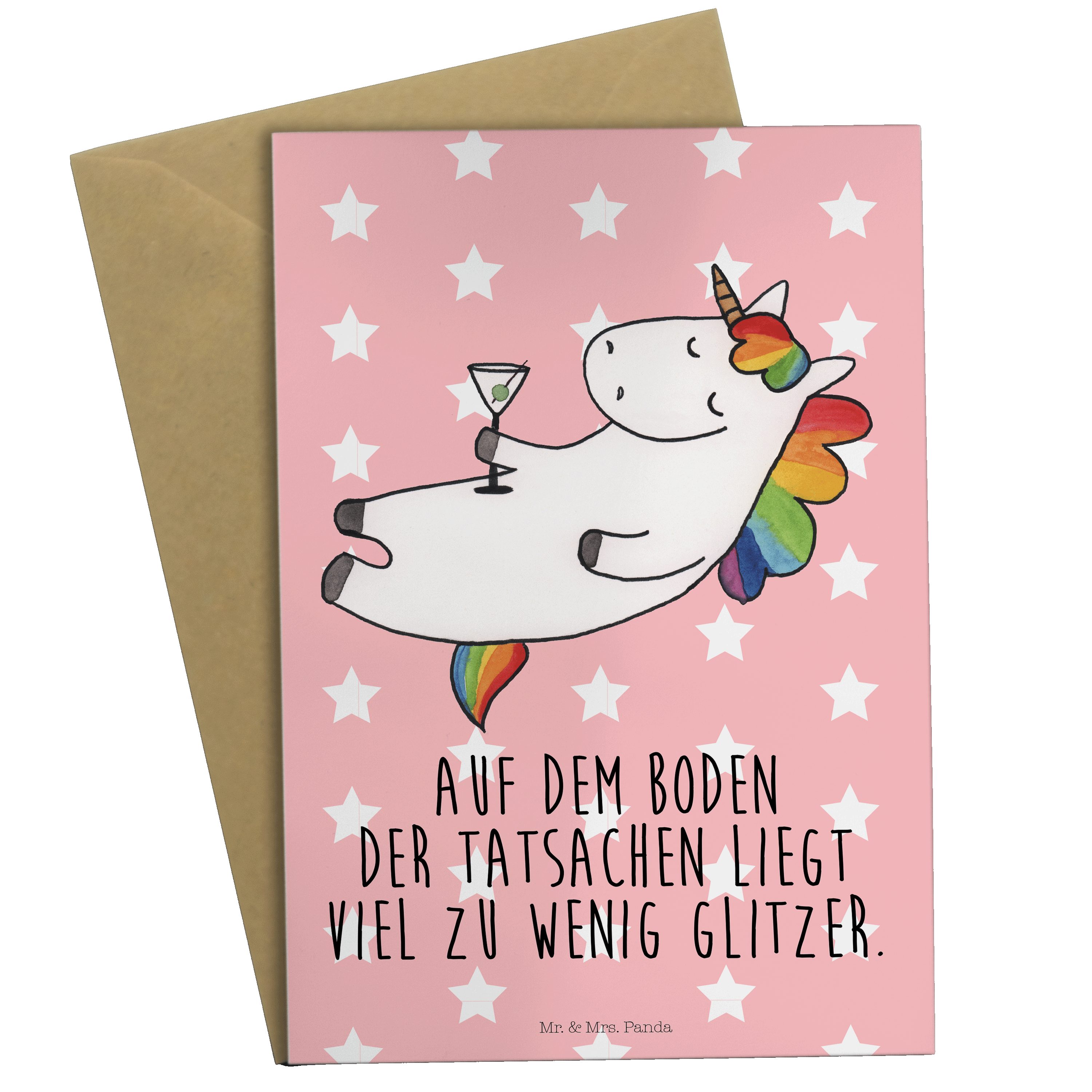 Mr. & Mrs. Panda Grußkarte Einhorn Cocktail - Rot Pastell - Geschenk, Einladungskarte, Klappkart