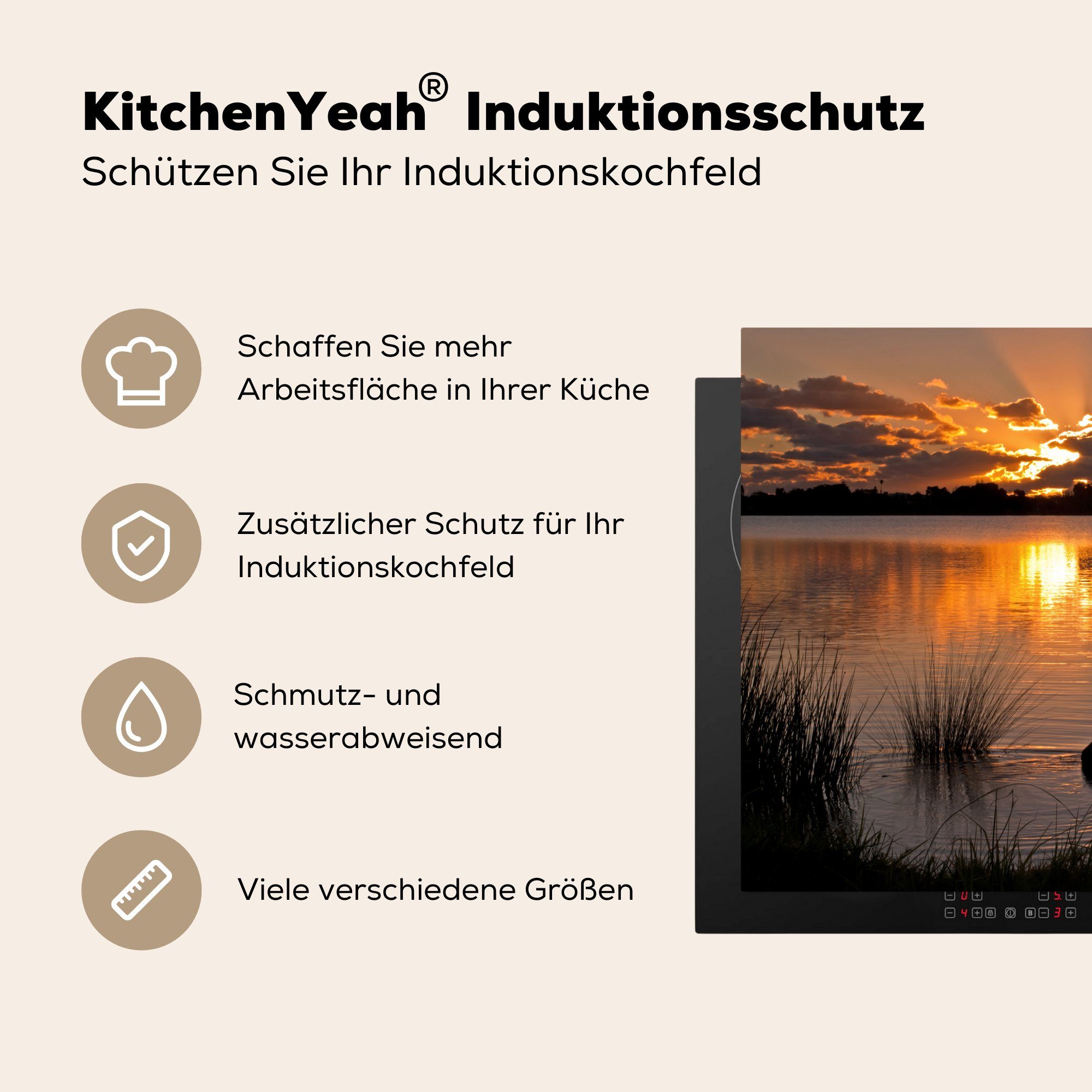 MuchoWow Herdblende-/Abdeckplatte Sonnenstrahlen - Schwan Arbeitsplatte 78x78 küche cm, für - (1 Vinyl, Ceranfeldabdeckung, Wolken, tlg)