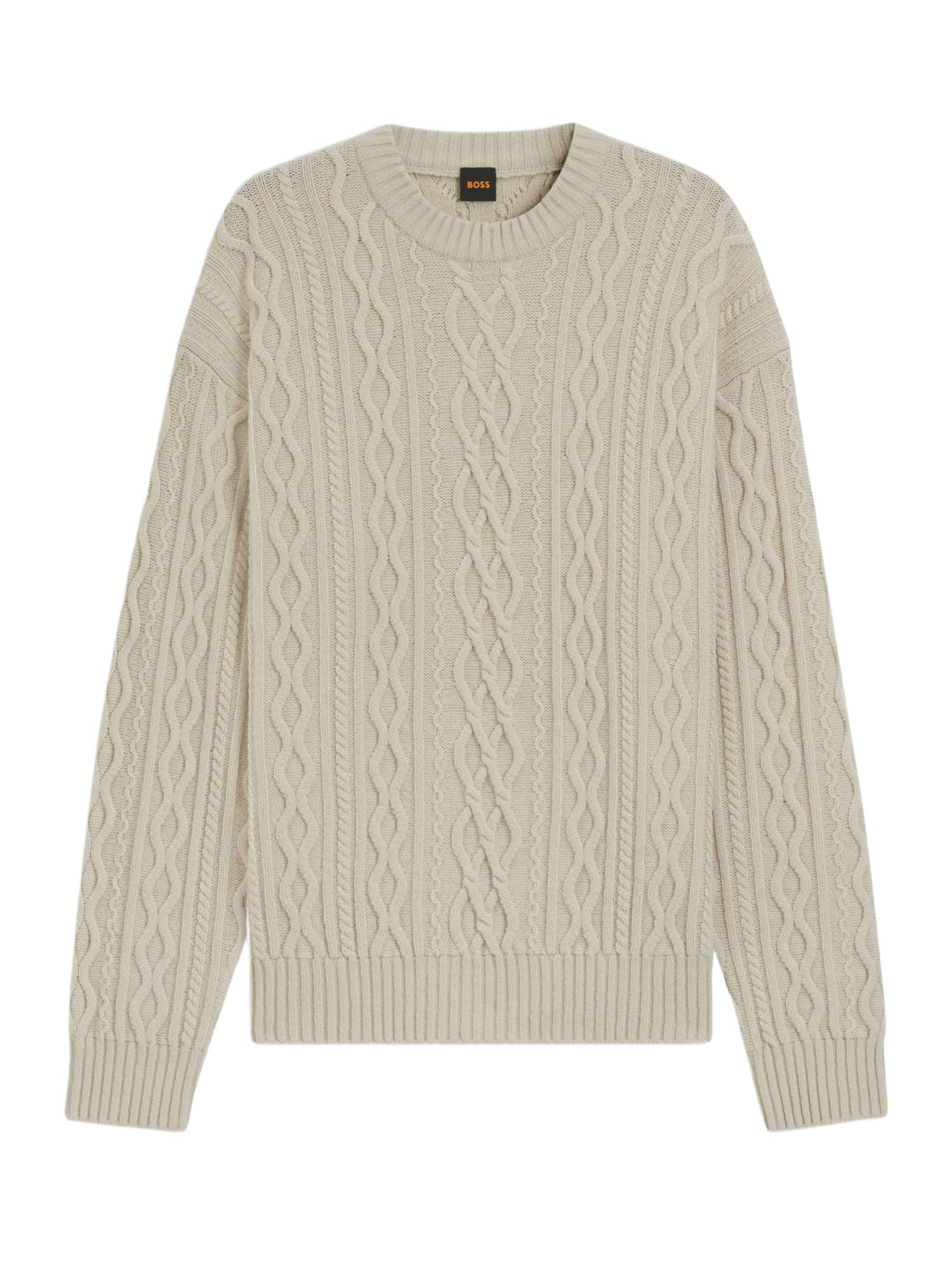 BOSS ORANGE Strickpullover natur,Basic,Wolle,Strukturiert,Rundhals,Lang,Relaxed Fit