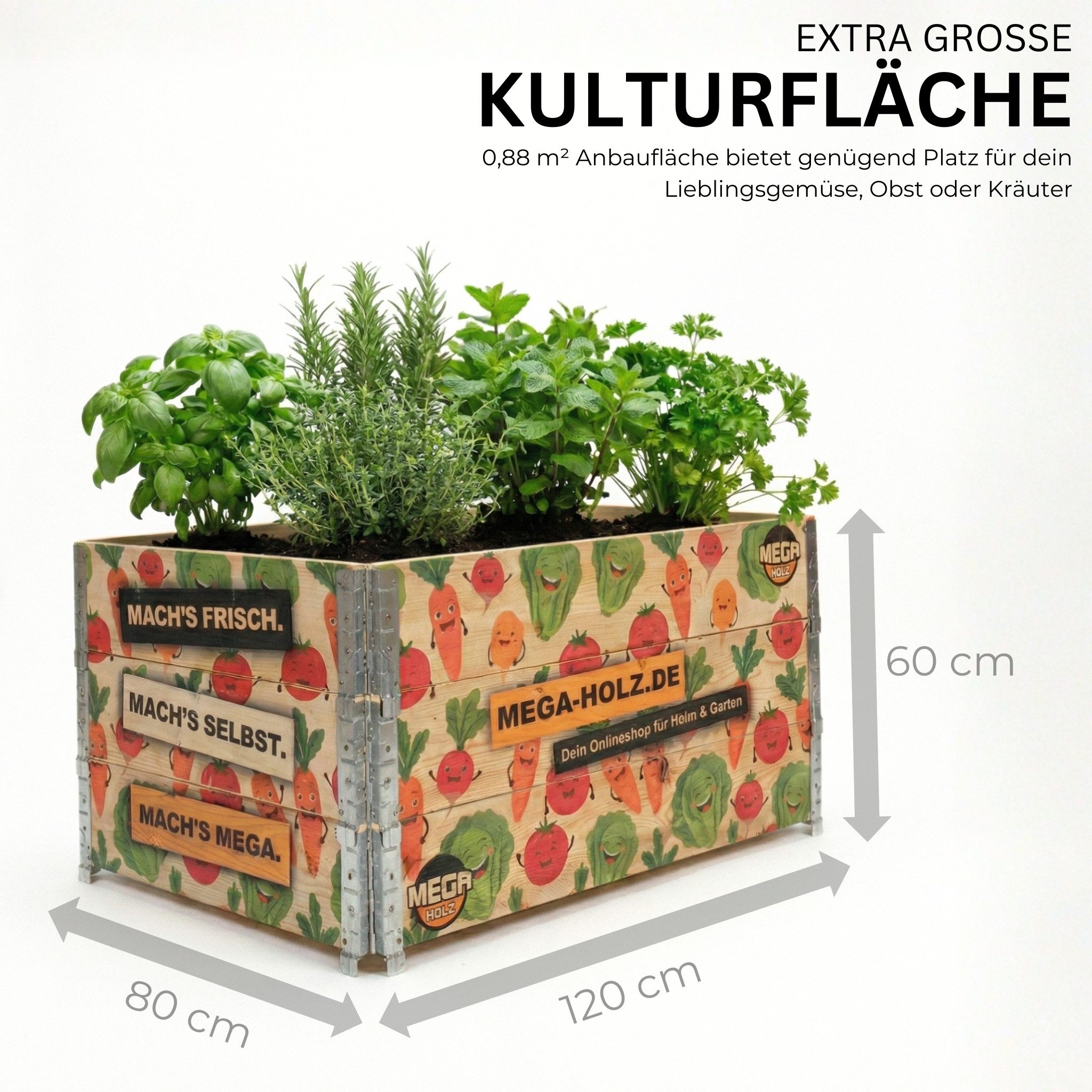 Mega-Holz Hochbeet Palettenrahmen 80x120 cm Kiefer - 3-teiliges Holz Hochbeet Stapelbar (3 St), 3x 120x80x20 cm (BxTxH) - Gartenbeet Aufsatzrahmen