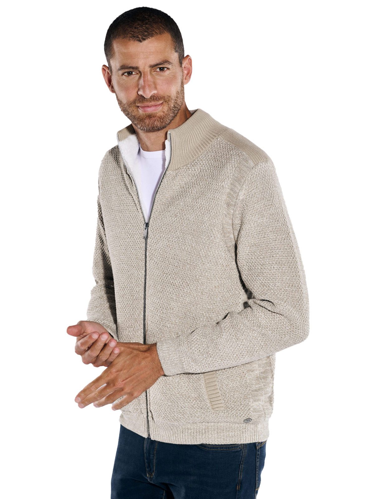 Engbers Strickjacke Herren Strickjacke mit Zipper, Hellbraun