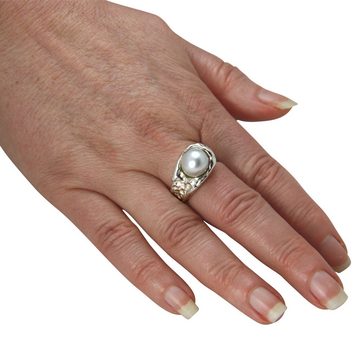 SKIELKA DESIGNSCHMUCK Silberring Perlen Ring "Natur" (Sterling Silber 925) Süßwasser Zuchtperle (1-tlg), hochwertige Goldschmiedearbeit aus Deutschland