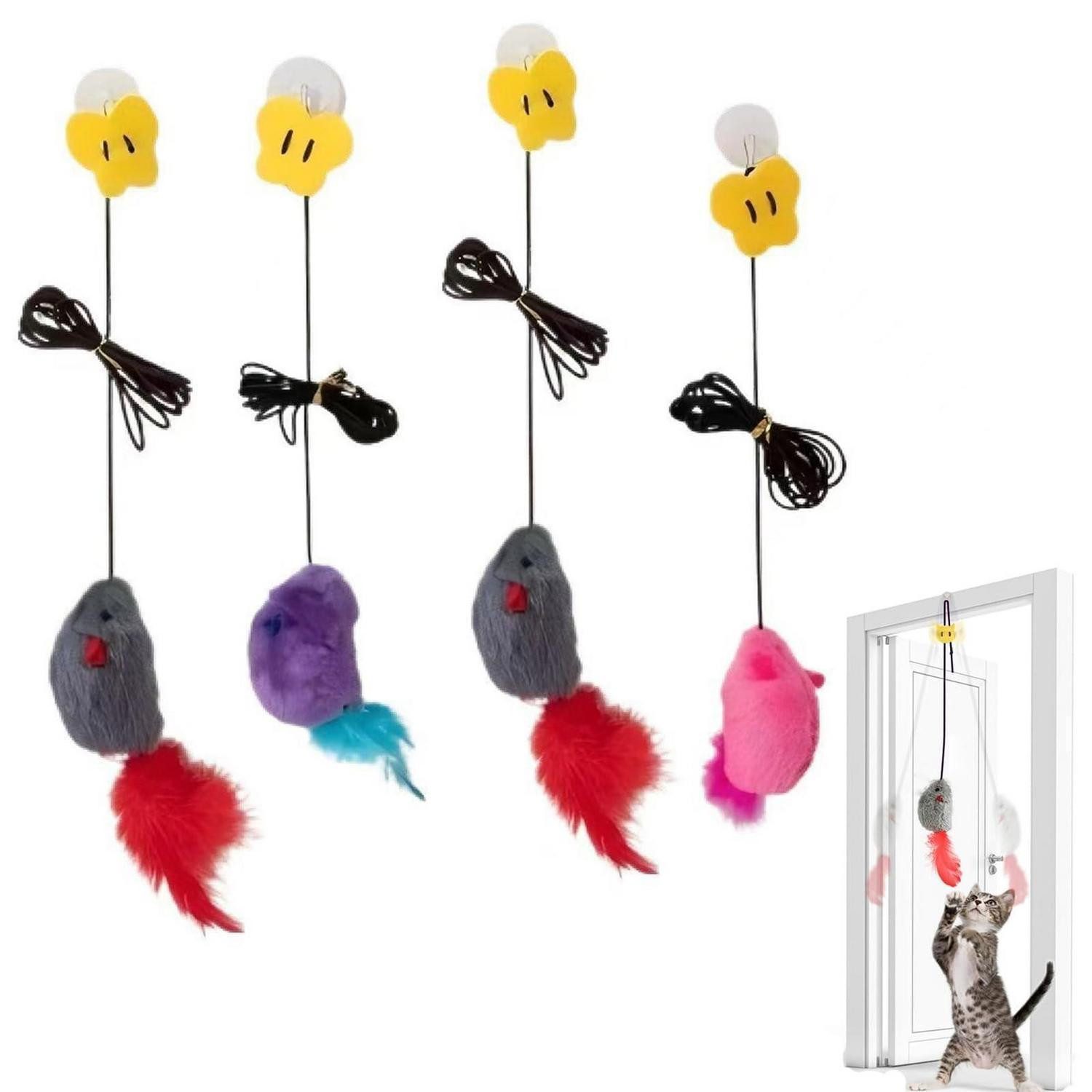 LuxusKollektion Plüschmäuse Katzenspielzeug Maus elastisch mit Quietscher 4Stk, Textil, (4-tlg)