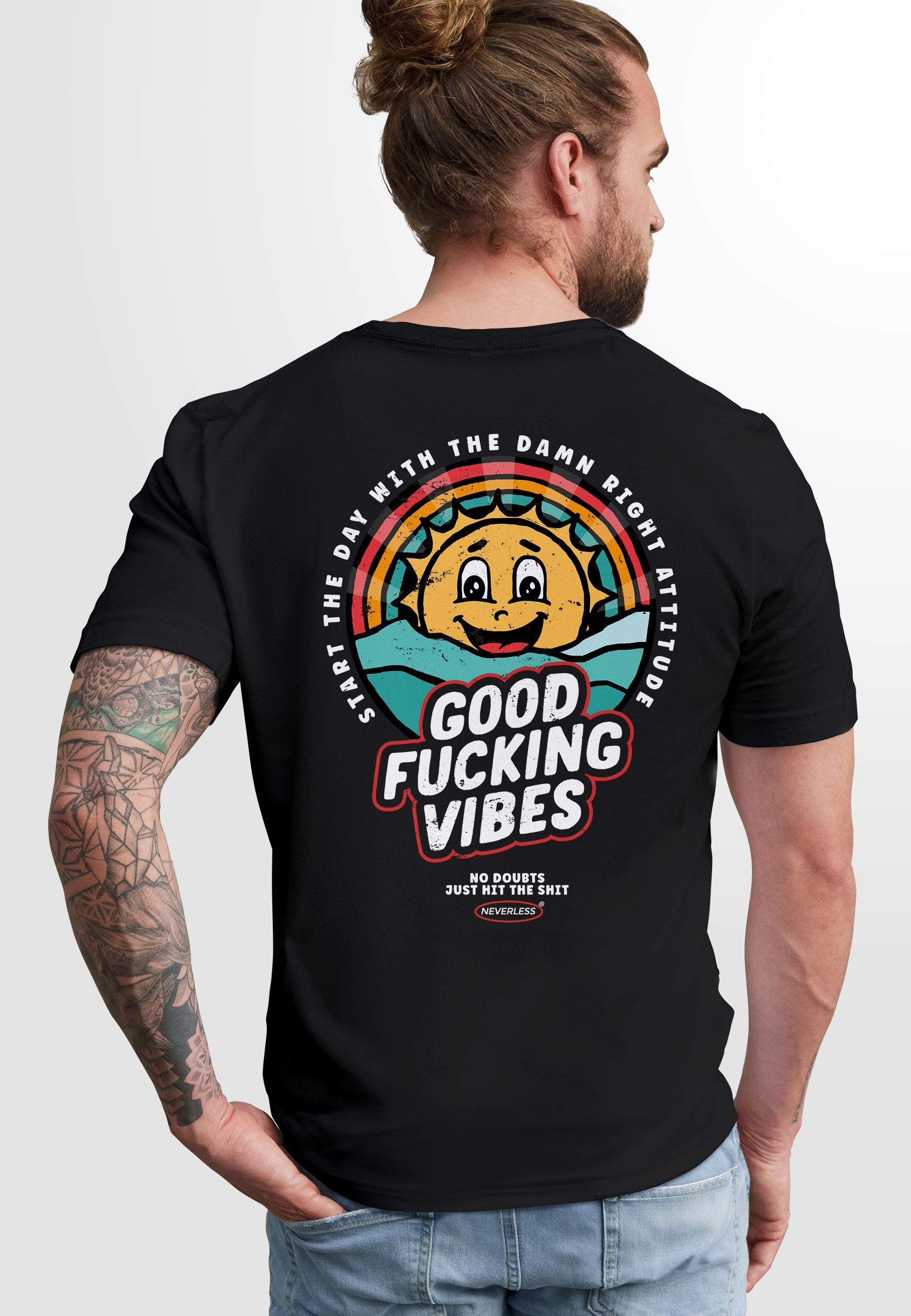 Neverless Print-Shirt Backprint TShirt Herren Good Vibes Schriftzug Sommer günstig online kaufen