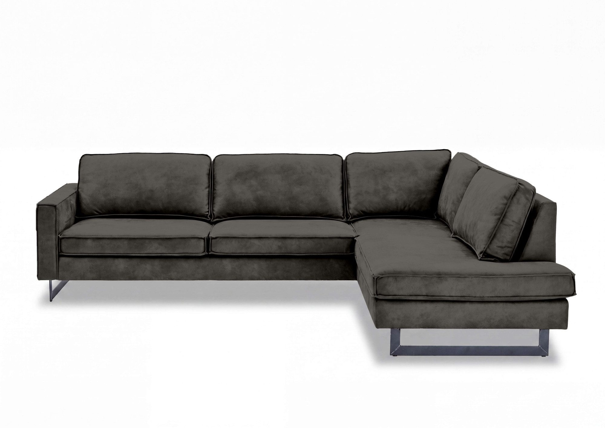 Home affaire Ecksofa Pinto, 290 cm, Cord, Chenille, Lederoptik, Ottomane links / rechts, mit Keder, schwarze Metallfüße, Wellenunterfederung