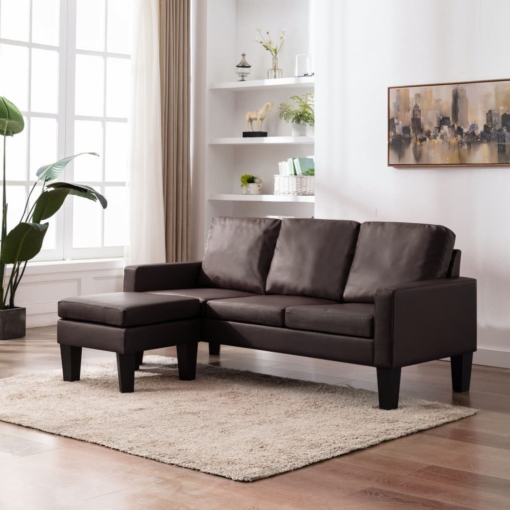 vidaXL Sofa 3-Sitzer-Sofa mit Hocker Braun Kunstleder