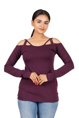 Guru-Shop Longsleeve Goa Shirt, Boho Shirt - plum alternative Bekleidung