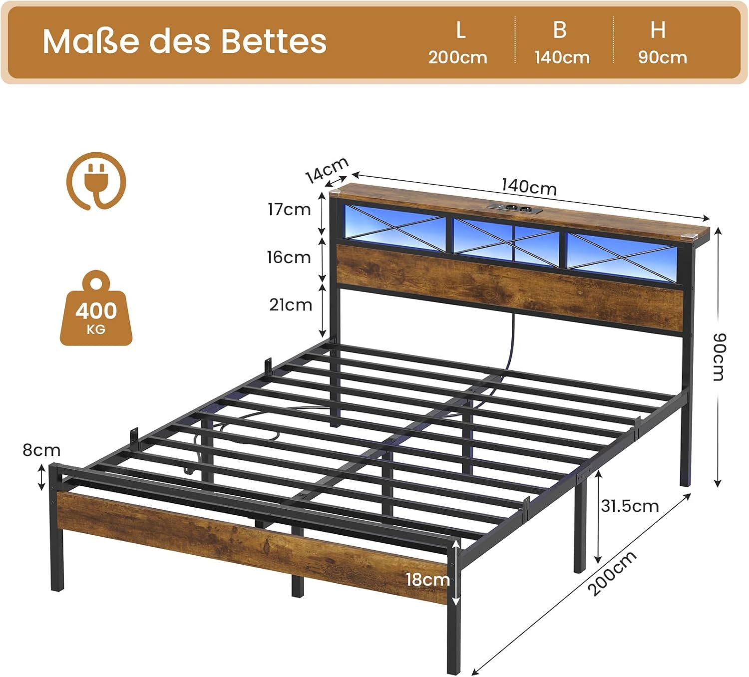 MSMASK Metallbett Bettgestell mit LED Beleuchtung günstig online kaufen