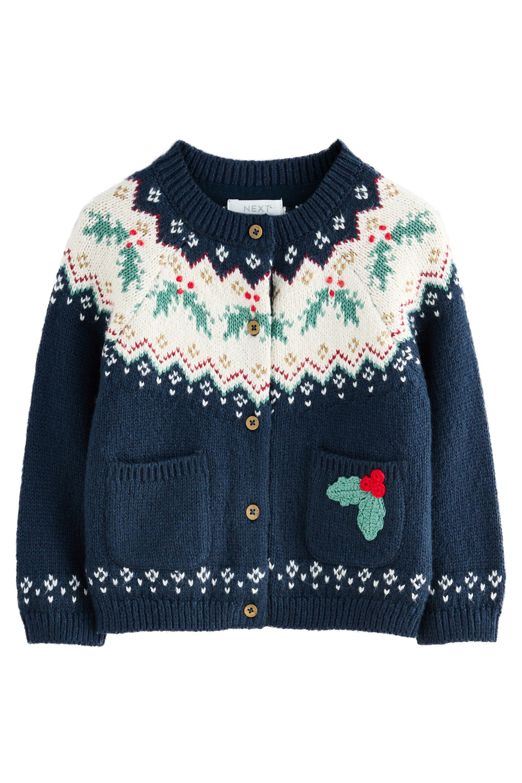 Next Strickpullover Weihnachtsstrickjacke Stechpalme (1-tlg)