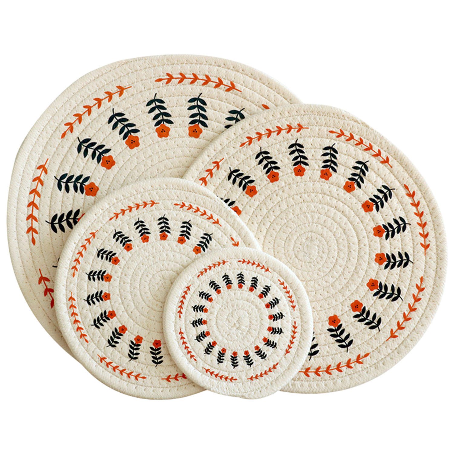 Refttenw Topfuntersetzer 4 St Rund Boho Gewebte Untersetzer Set, Hitzebeständige Platzdeckchen, Set, 4er Set, Topfuntersetzer Ø 12cm/18cm/24cm/30cm