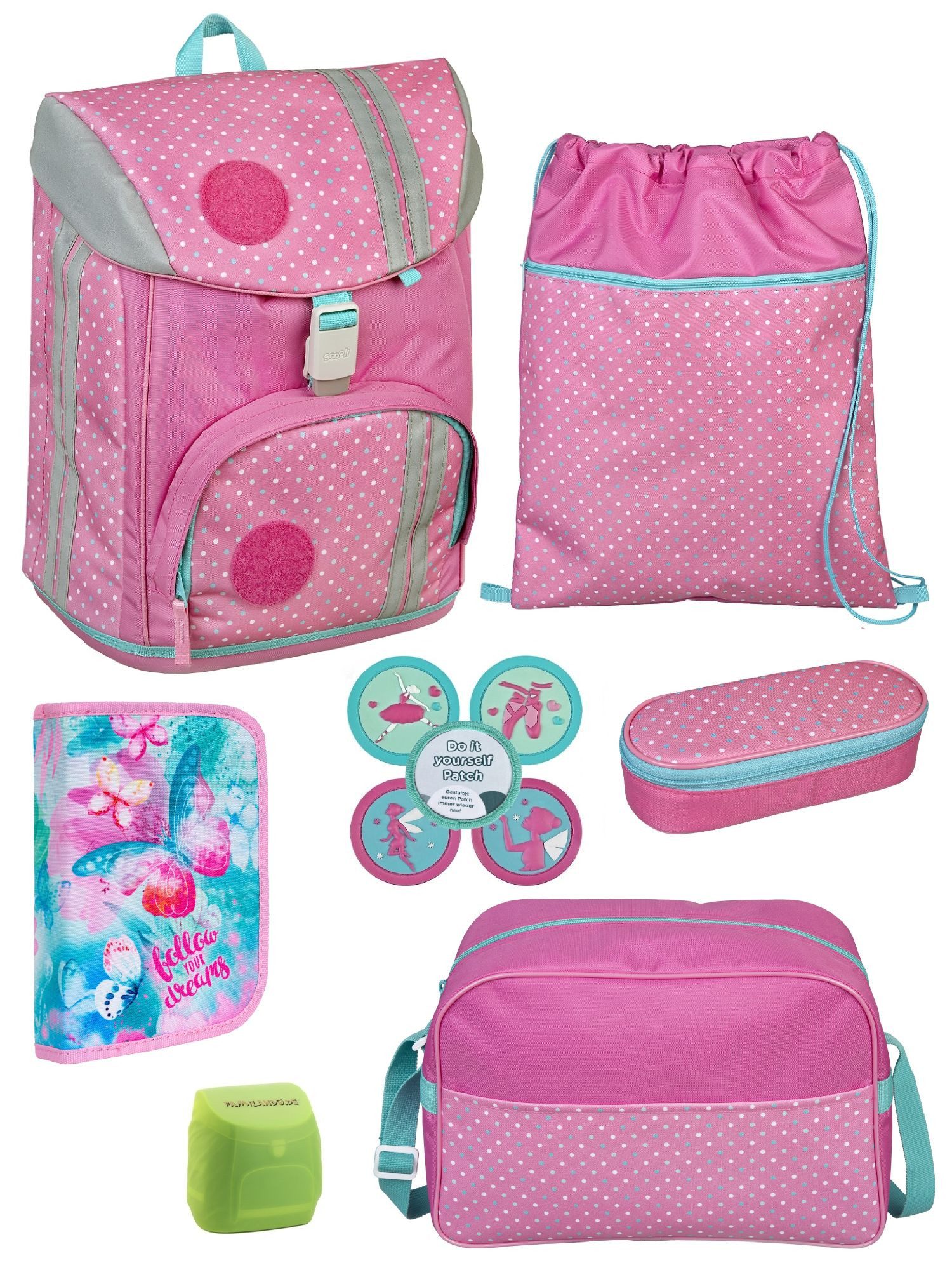 Scooli Schulrucksack rosa Schulranzen mit Motiv Kletties Ballerina, Fairy Fee, ab 1. Klasse (Set, 7-tlg., inkl. Federmäppchen und Sporttasche), mit Brust- & Hüftgurt; höhenverstellbar - wächst mit dem Kind mit