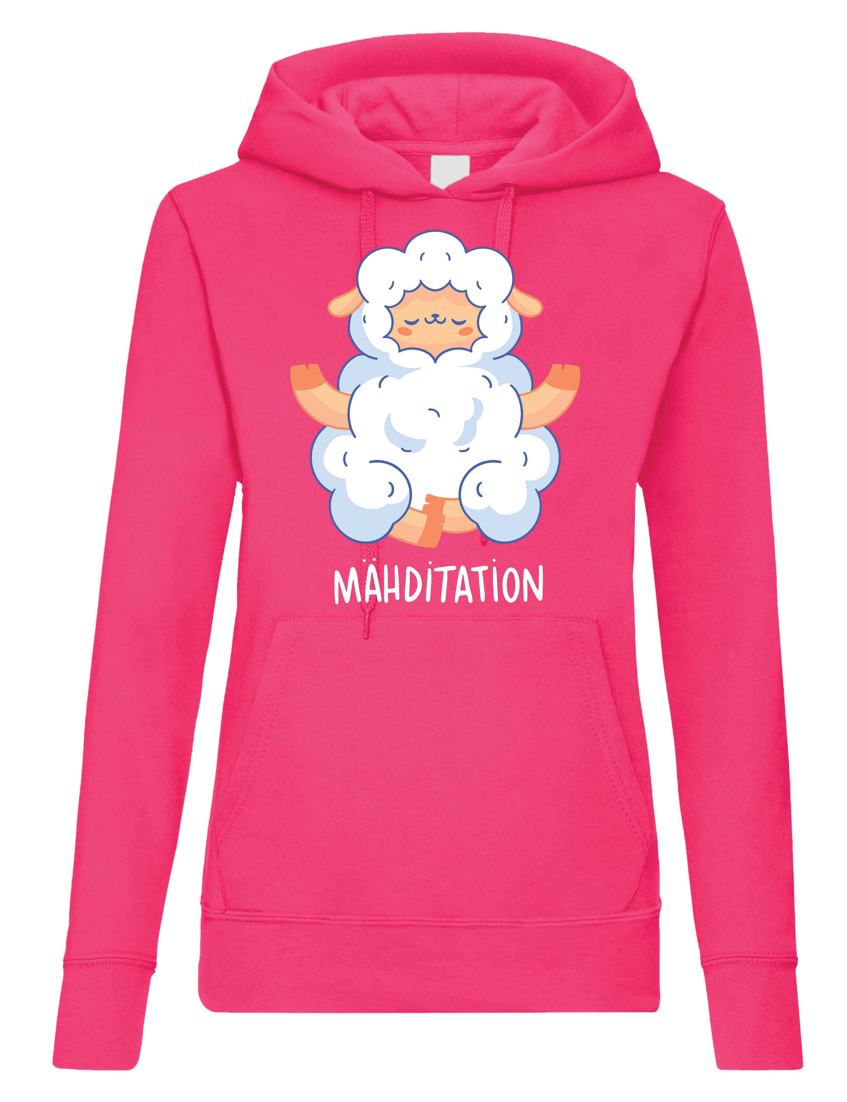 Kapuzenpullover Damen Hoodie Pullover Mähditation mit Schaf zum Entspannen