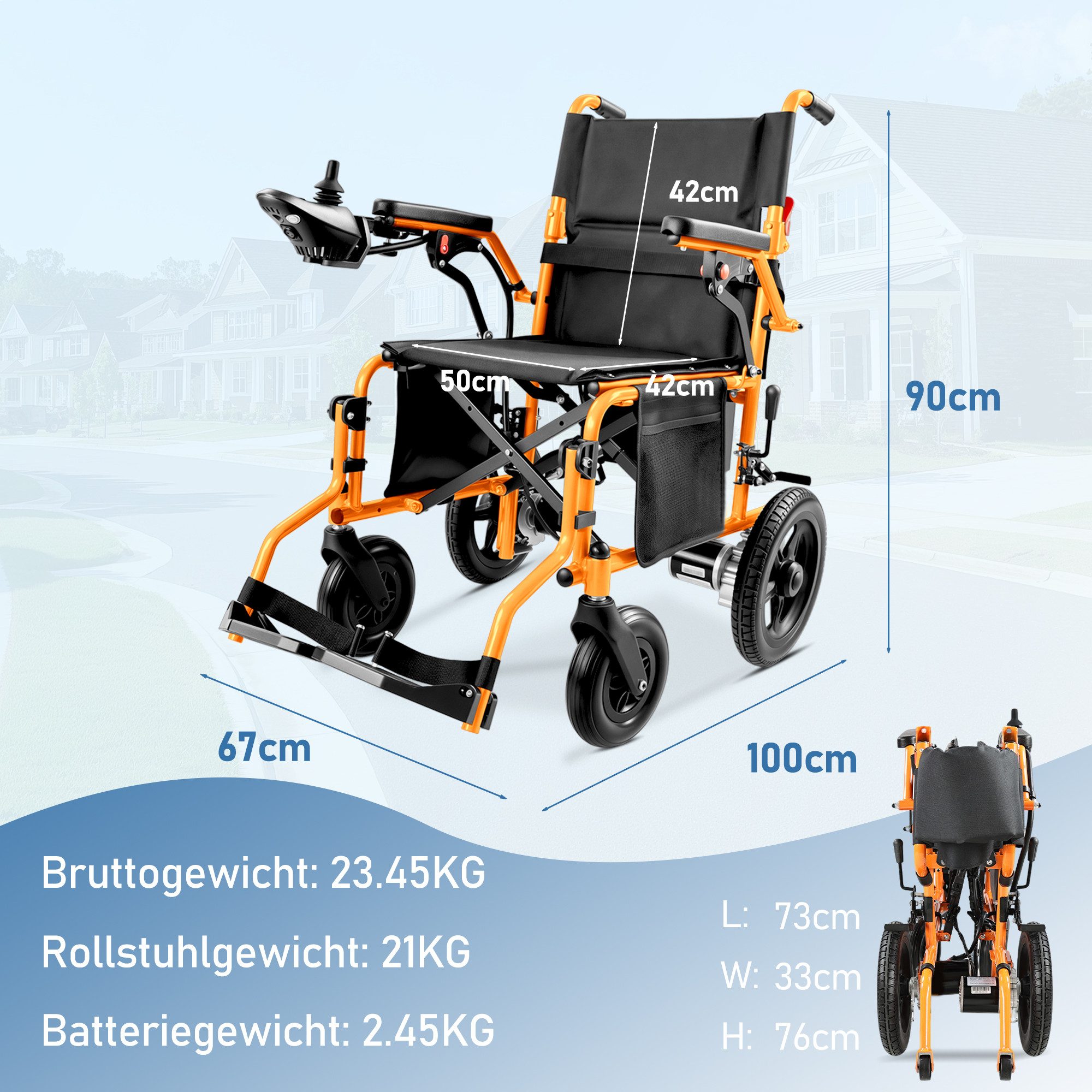 Vankel Elektrorollstuhl Elektrisch Faltbar Leicht bis 150KG 25 km seniorenmobil Sitz erweitert, 2x250W, 6,00 km/h E-Rollstuhl