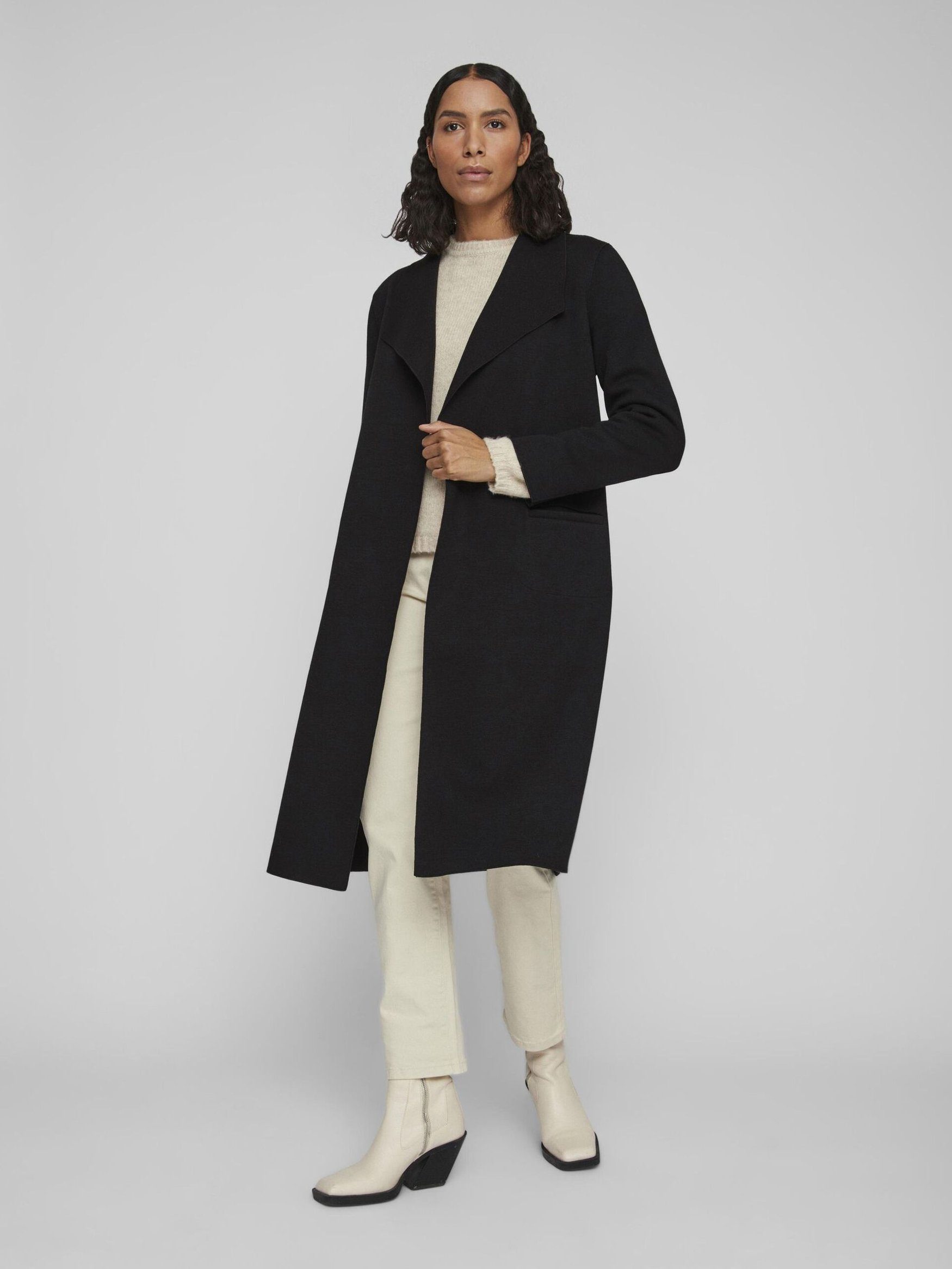 Vila Langmantel Legerer Mantel mit Bindegürtel Dünner Sweat Coat VIJUICE VIJUICE COAT - NOOS