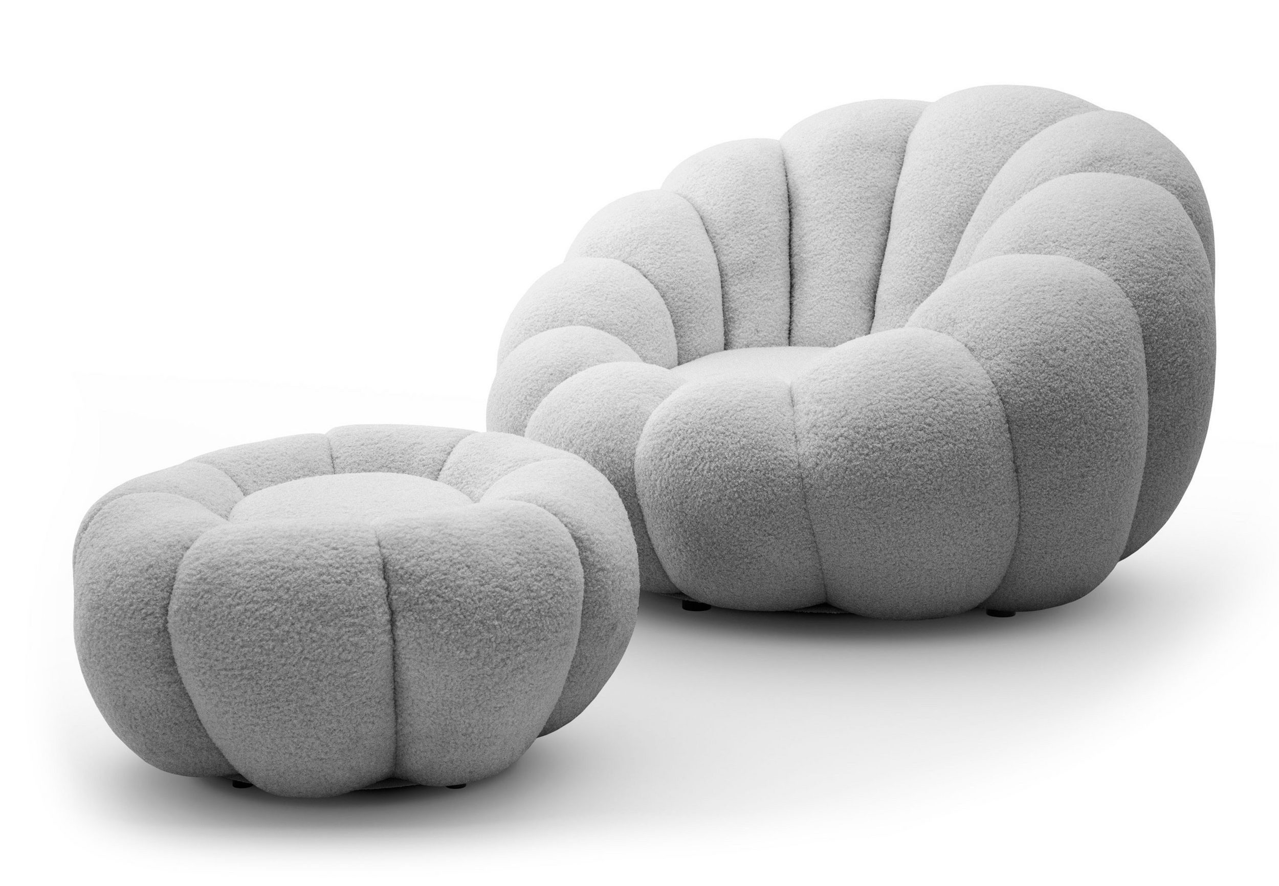 yourhouse24 Drehsessel ORIA inkl. Hocker, Bouclé Lounge Sessel, Teddy-Stoff (Set, 2-St., Relaxsessel mit Hocker), 360° drehbar, Low-Seating