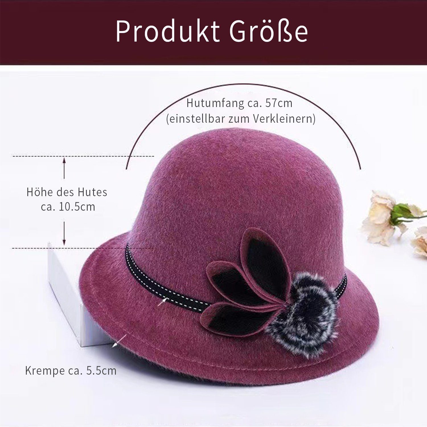 Fedora MAGICSHE Fischerhüte Wollfilz rot Filzhut Hut Vintage Damen elegante