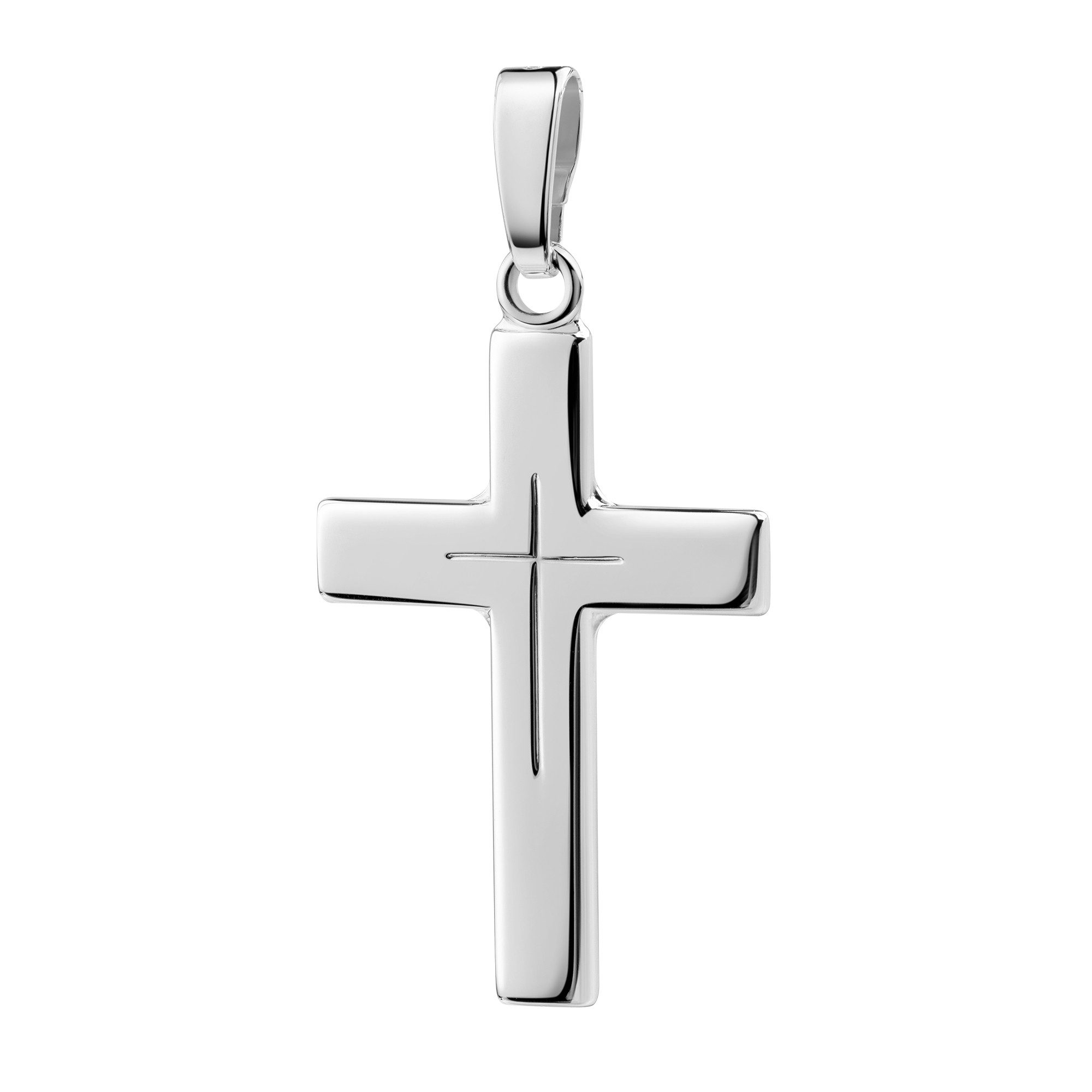 JEVELION Kreuzkette Kreuzanhänger 925 Silber - Kreuz mit Kreuzgravur - Made in Germany (Silberanhänger, für Damen und Mädchen), Mit Silberkette 925 - Länge wählbar 36 - 70 cm oder ohne Kette.