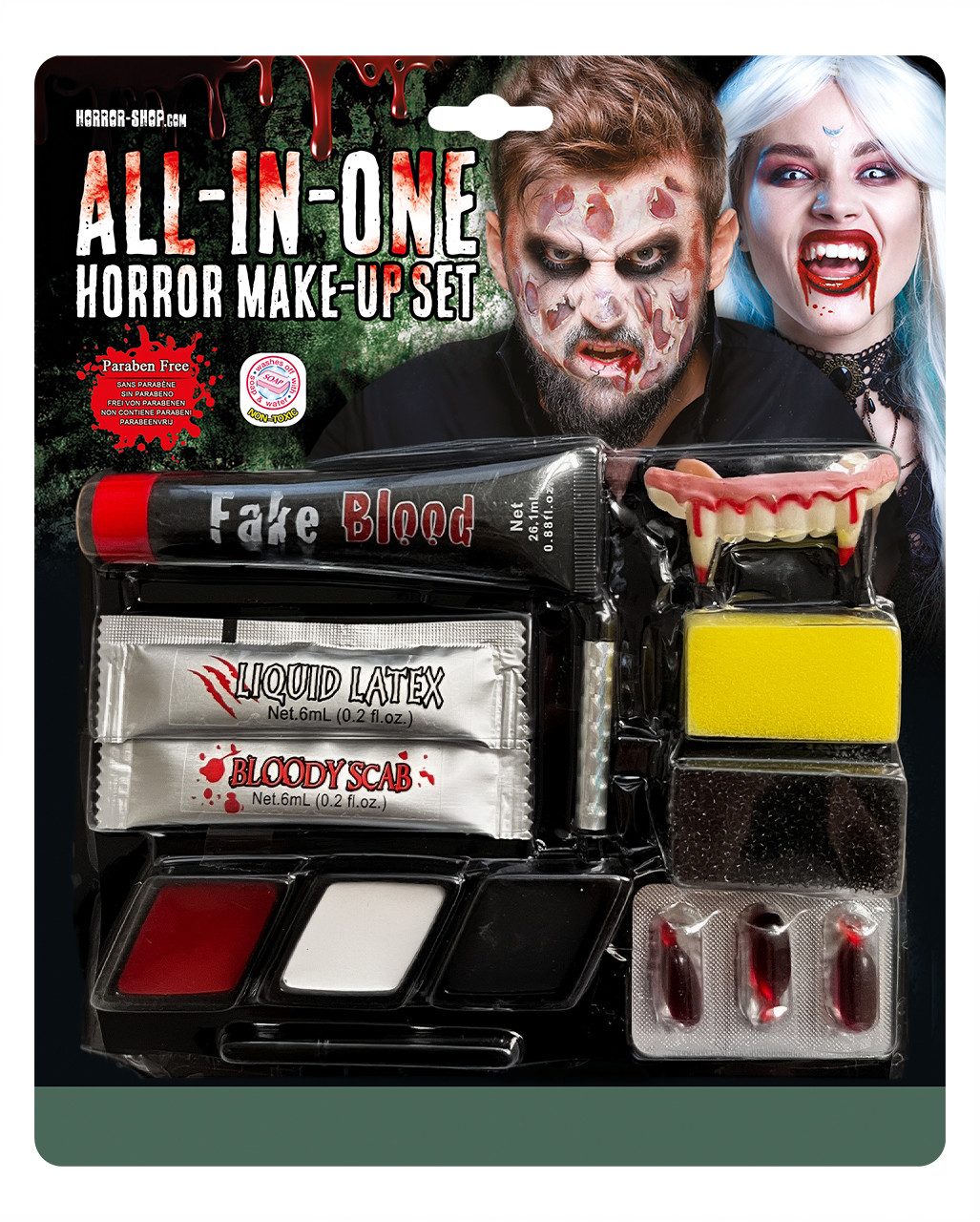 Horror-Shop Vampir-Kostüm All-In-One Horror & Halloween Make-Up Set 14-tlg