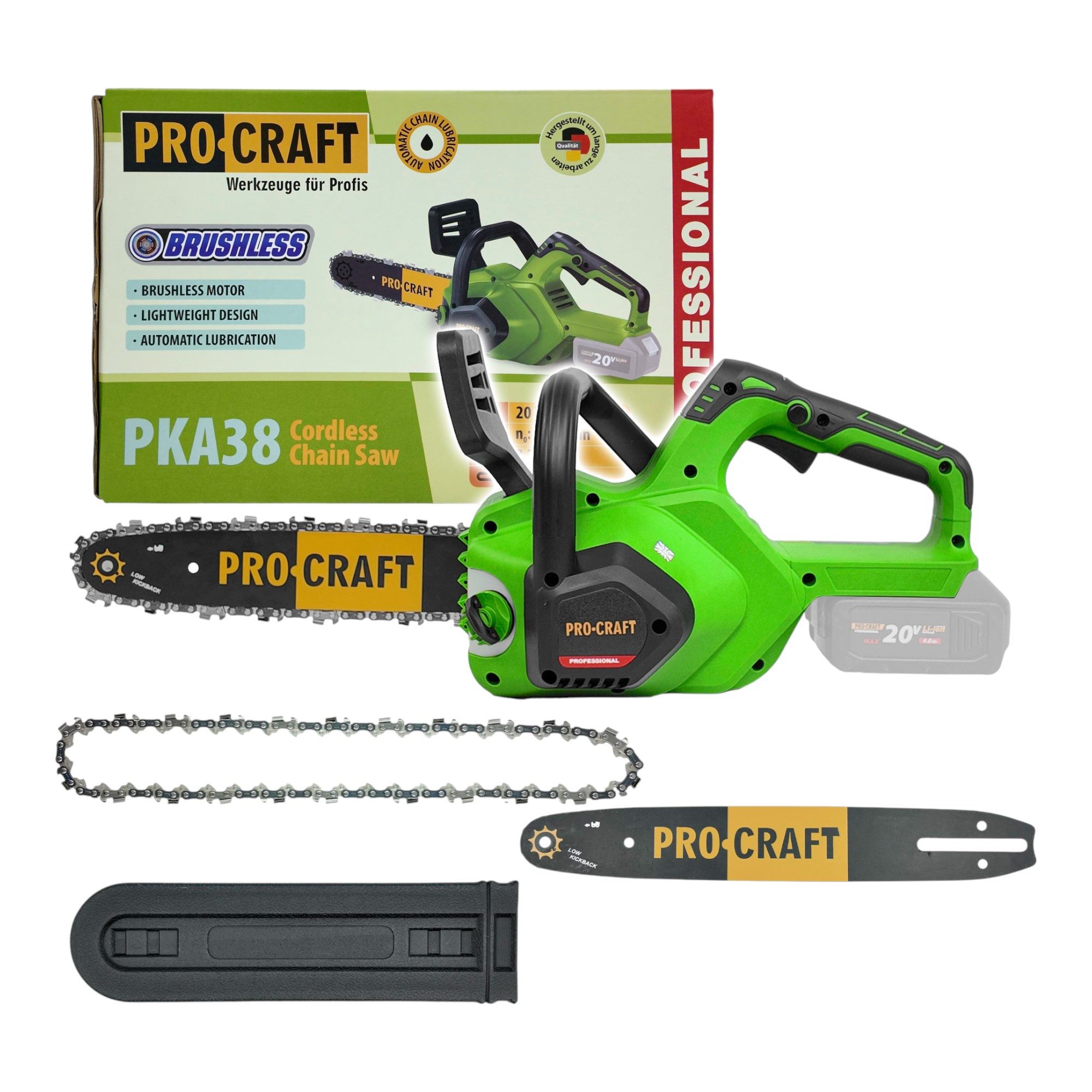 PRO CRAFT Akku-Kettensäge PKA38 Kettensäge 20 V 304 mm Brushless - ohne Akku, ohne Ladegerät