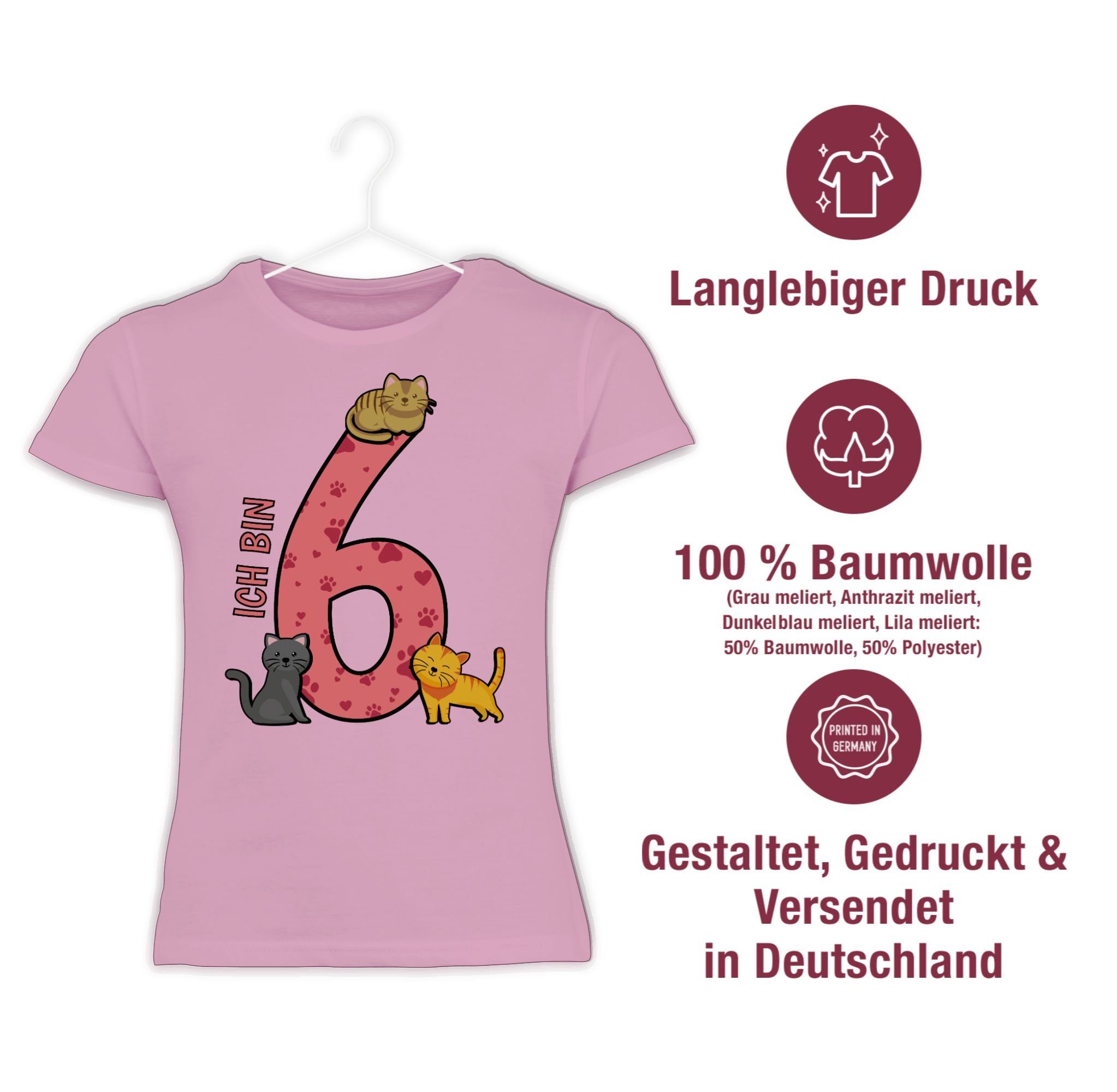 2 Katzen Shirtracer Rosa T-Shirt 6. Sechster Geburtstag