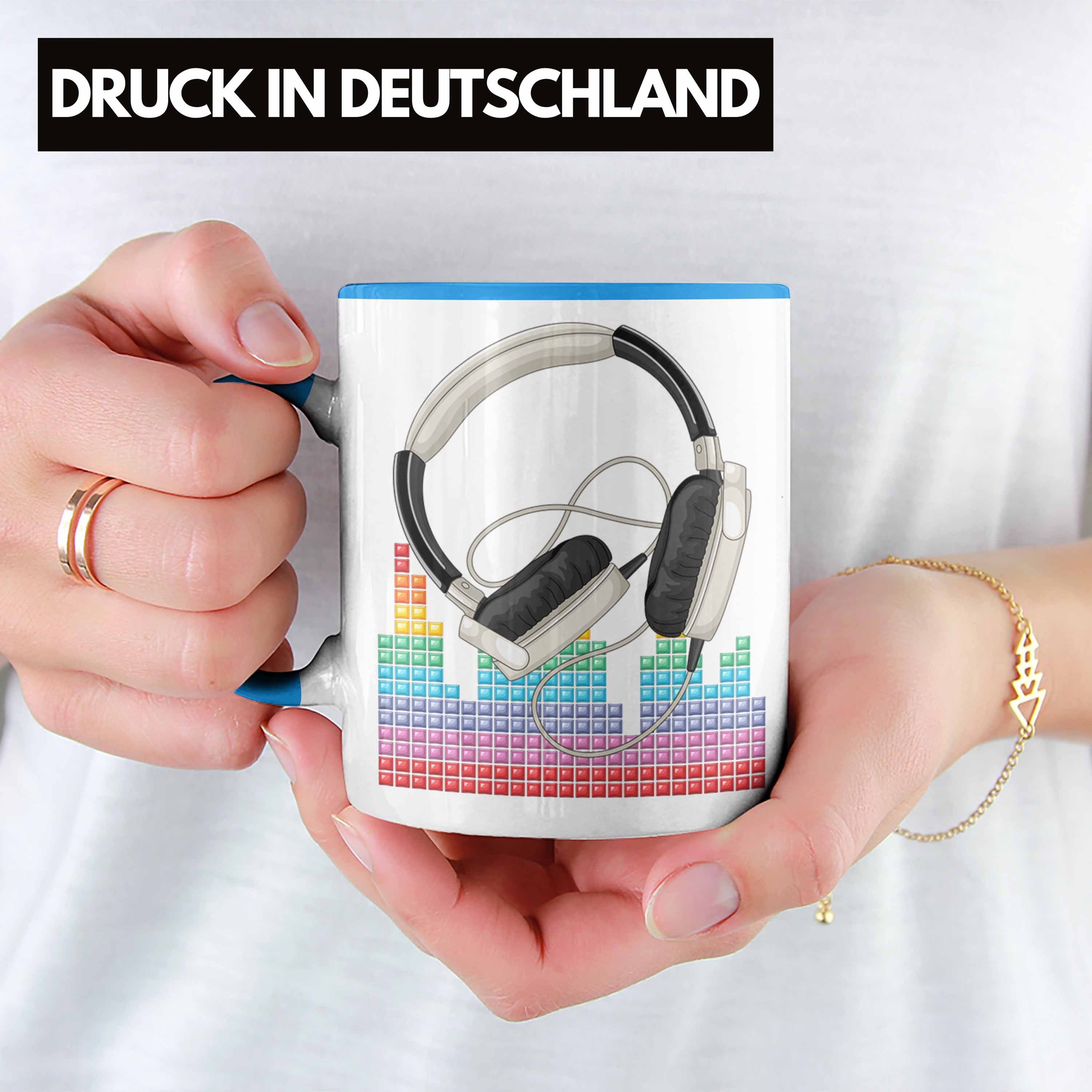 Trendation DJ Geschenk Kaffee-Becher Mischpult Geschenkidee Tasse Blau DJ Grafik Tasse für