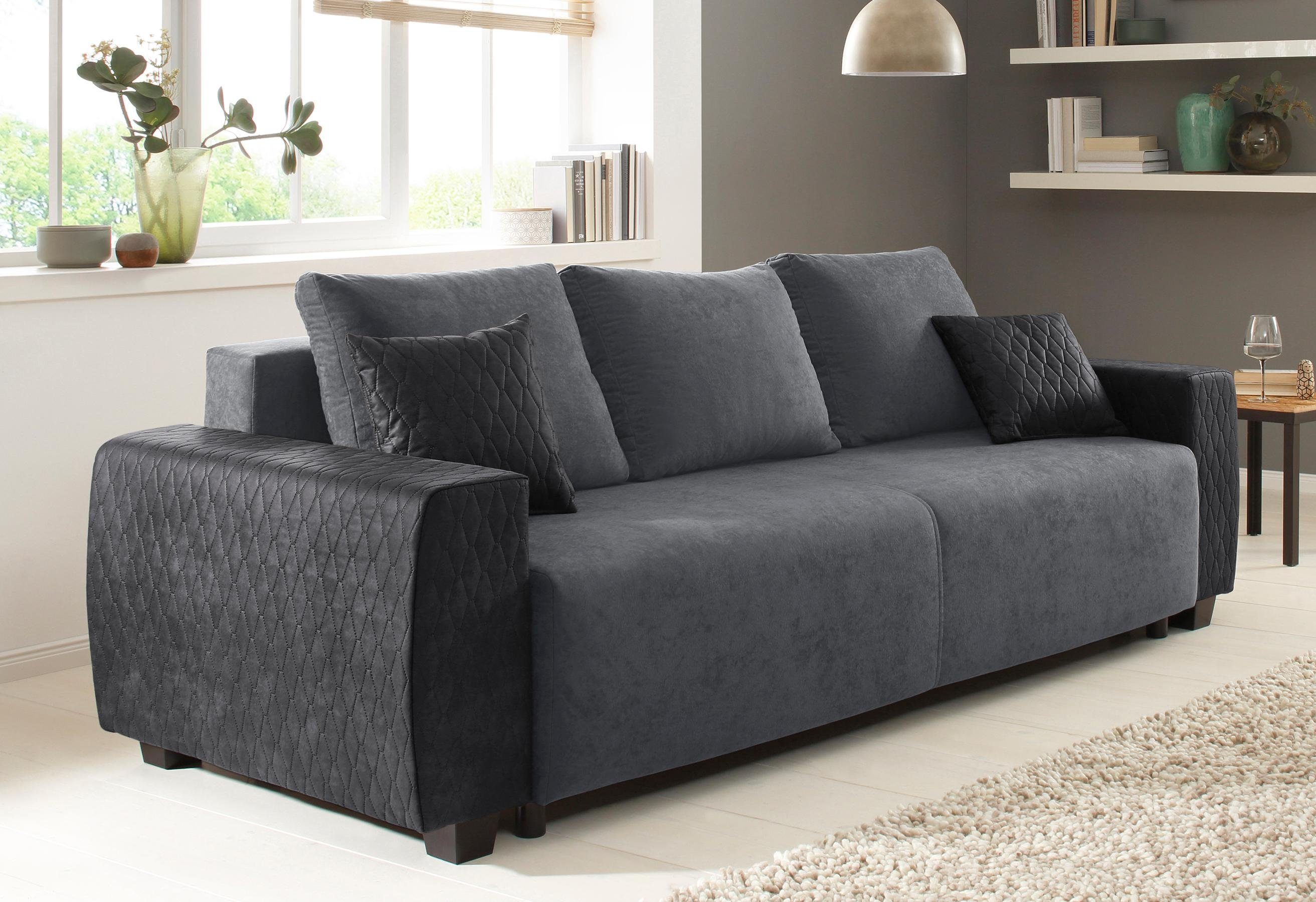 OTTO home Schlafsofa Bella, B: 241 cm, Liegefl. 142x194 cm, Schlaffunktion, Bettkasten & 2 Zierkissen, Federkern