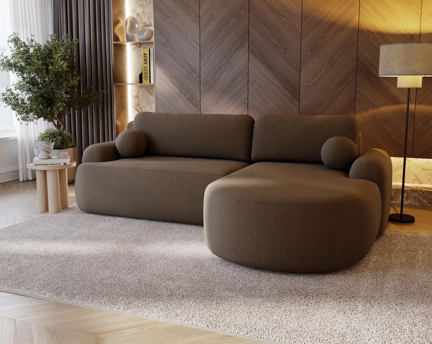 Compleo Ecksofa boucle mit breiter Ottomane OLIO, rundes Design, Exklusiv d günstig online kaufen