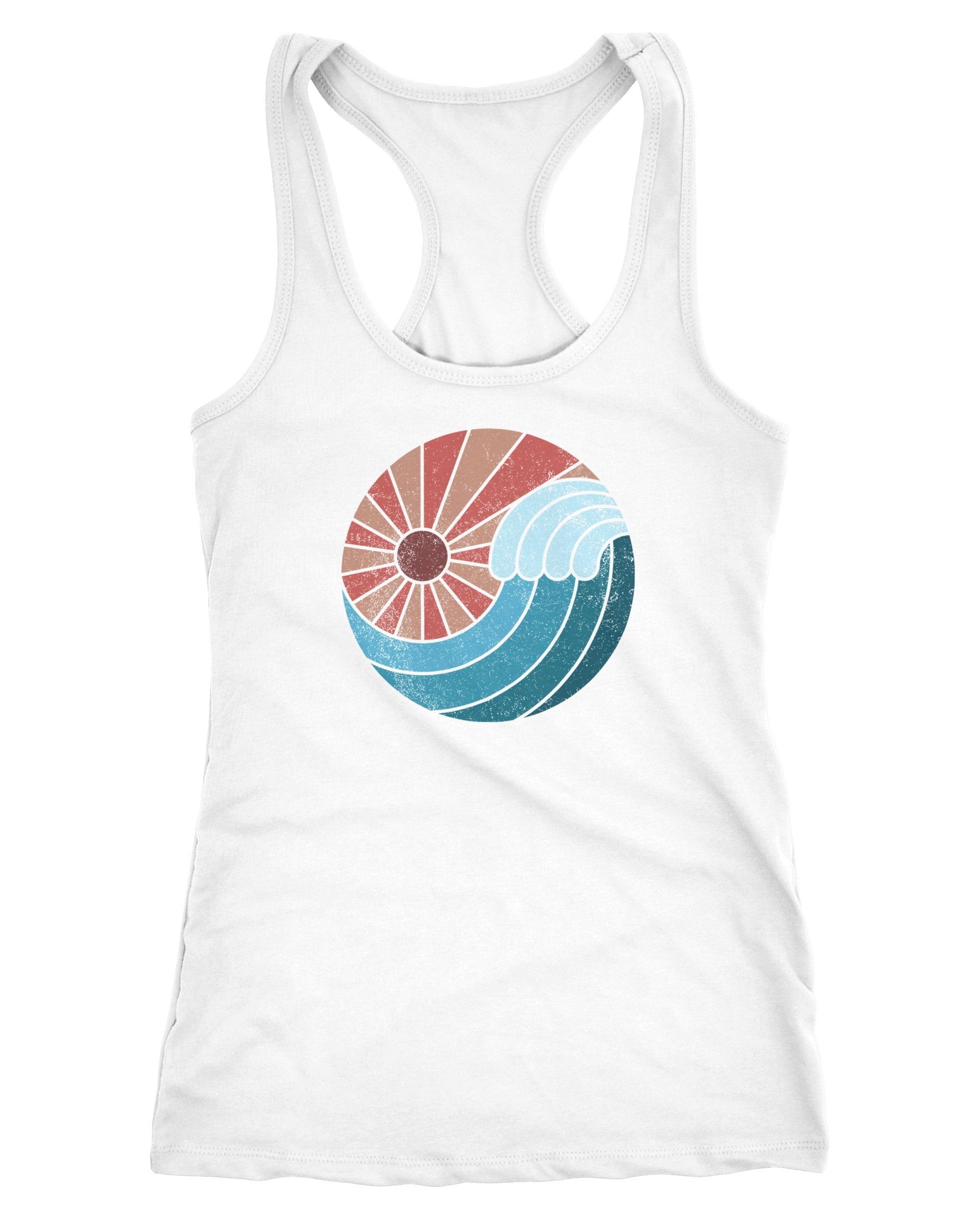 Tanktop Damen Tank-Top Welle Wave Sonne Sommer Retro Vintage Printshirt
