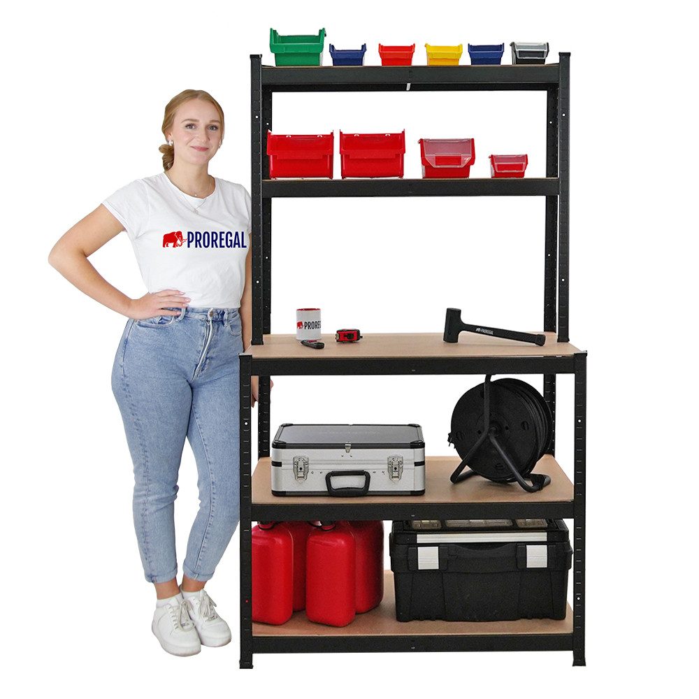 PROREGAL® Werkbank MegaDeal Werktisch GIANT BEAST Fachlast 175kg, (2-tlg), Stabile Werkbank Werktisch Arbeitstisch für Werkstatt Keller bis 175kg