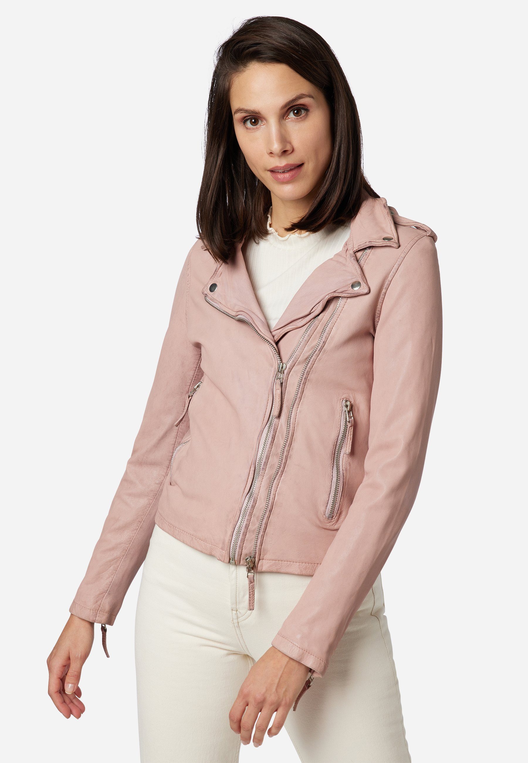 RICANO Foxy Lederjacke Leder hochwertiges Lamm stylische Bikerjacke, Rose